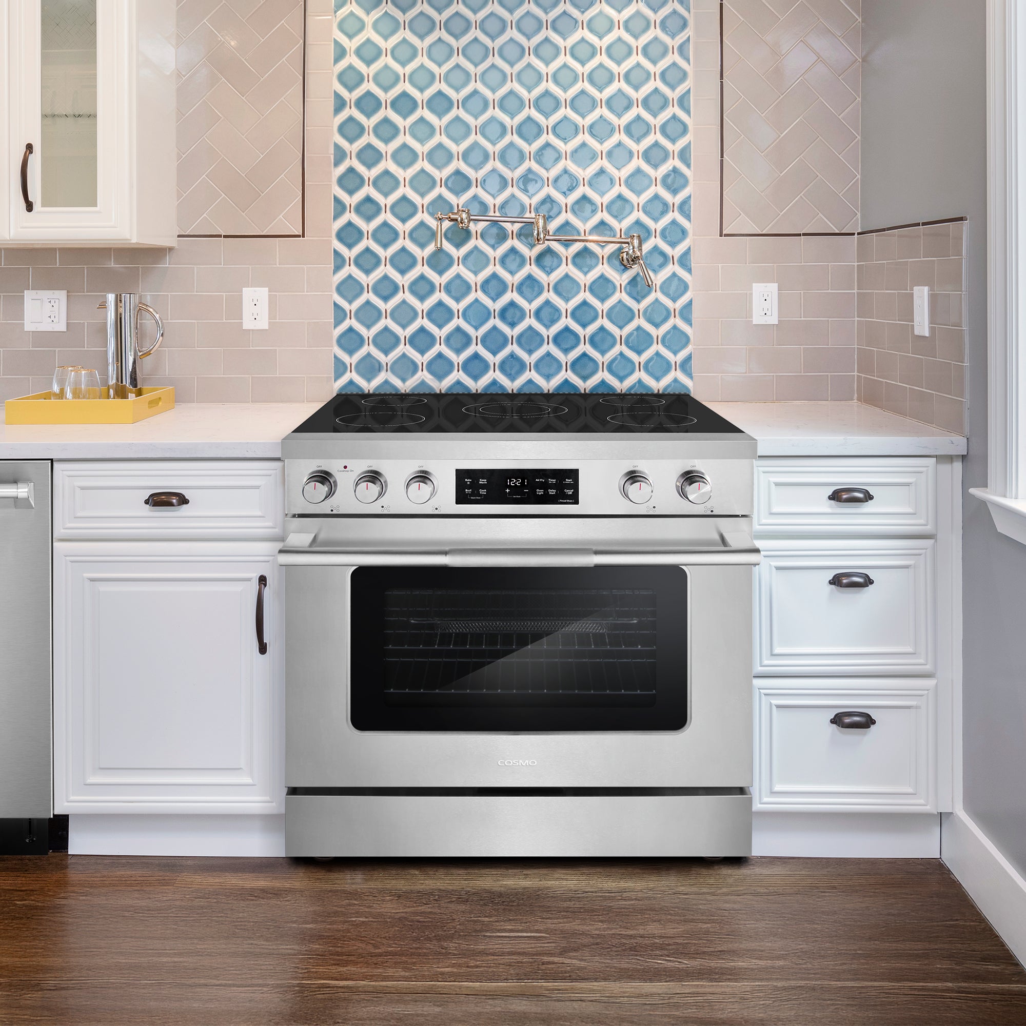 Cosmo Stellar 36 in. 6.1 cu. ft. 5-Burner Stainless Steel Electric Range with Air Fry and Storage Drawer | COS-RES365SS