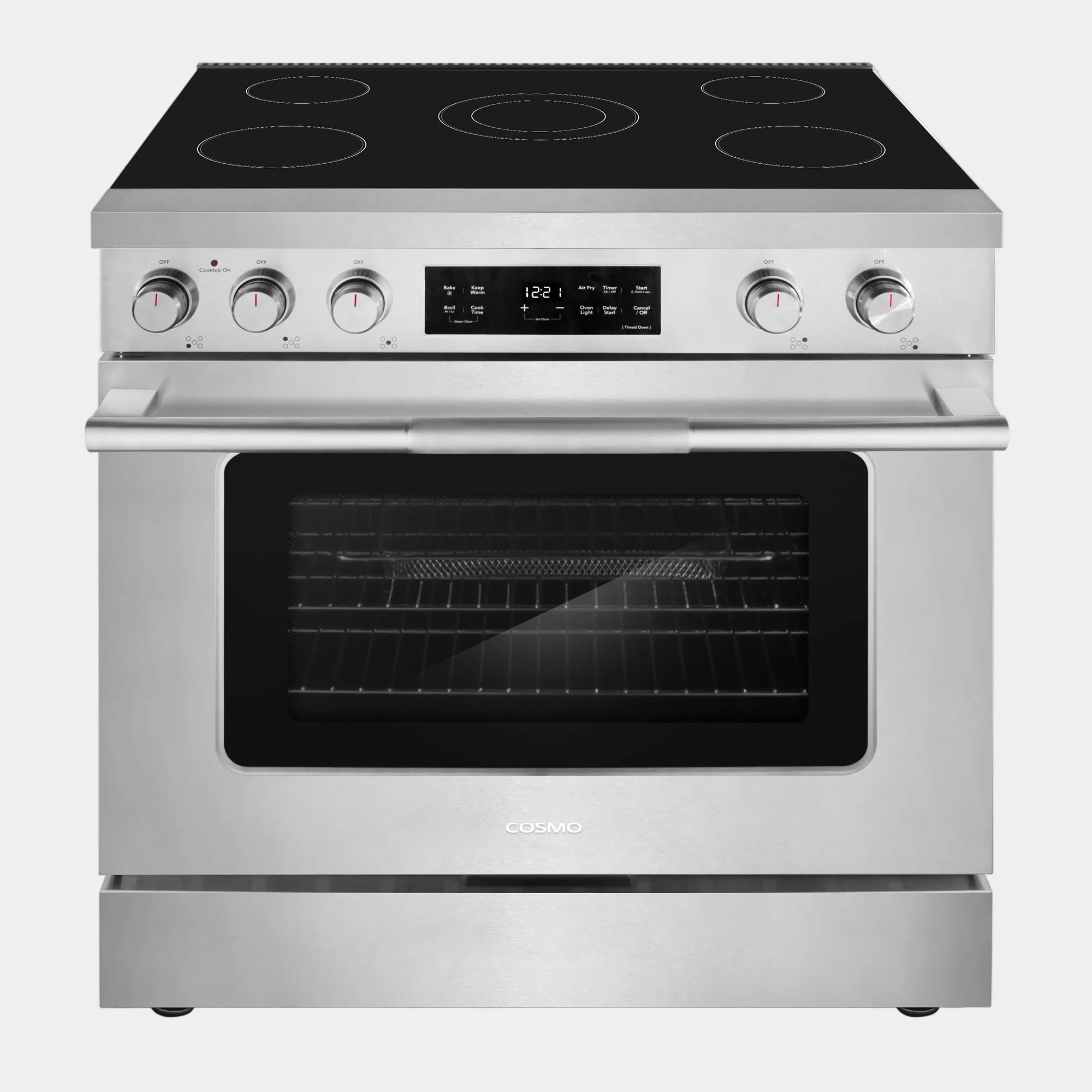 Cosmo Stellar 36 in. 6.1 cu. ft. 5-Burner Stainless Steel Electric Range with Air Fry and Storage Drawer | COS-RES365SS