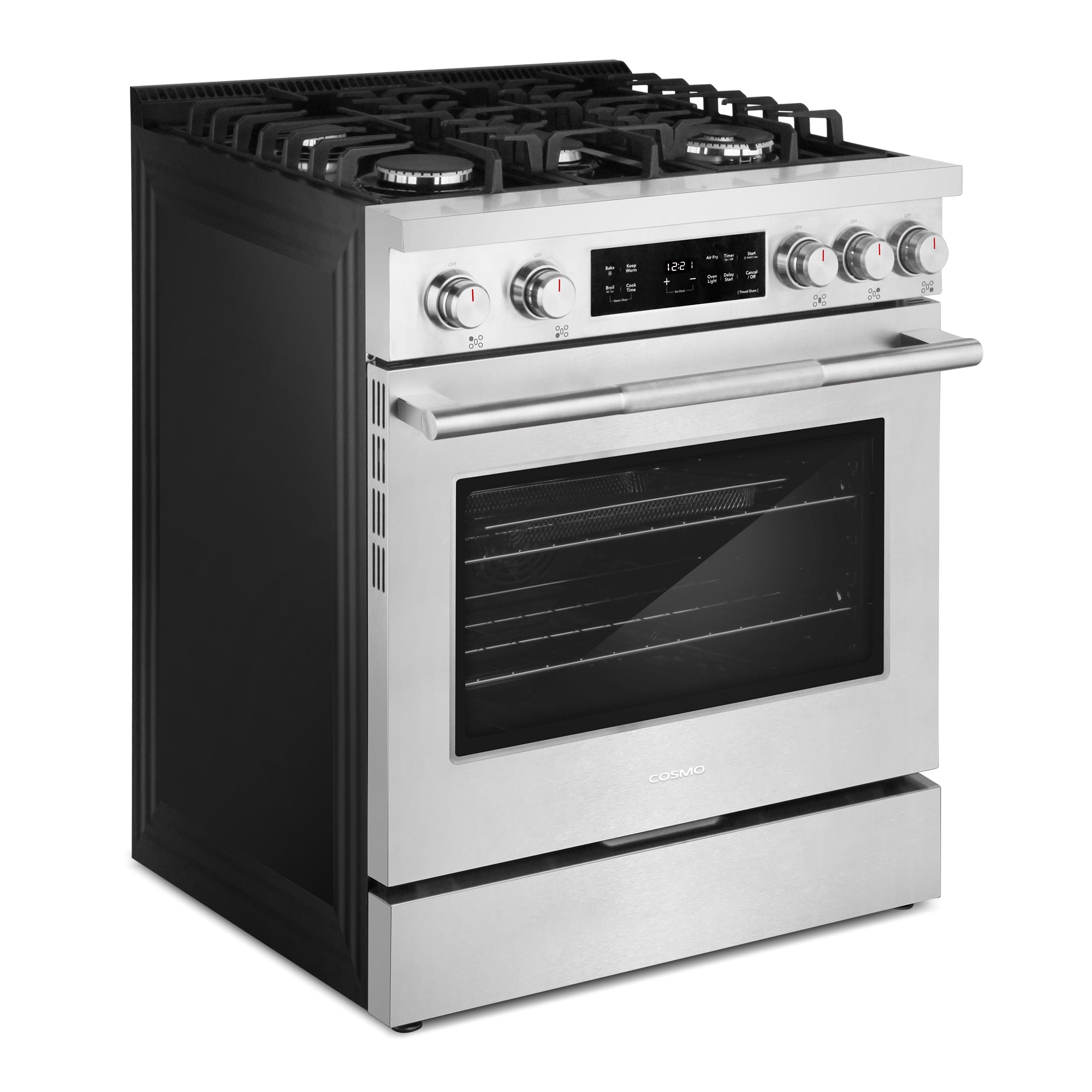 Cosmo Stellar 30 in. 4.8 cu. ft. 5-Burner Stainless Steel Gas Range with Air Fry, and Storage Drawer | COS-RGS305SS