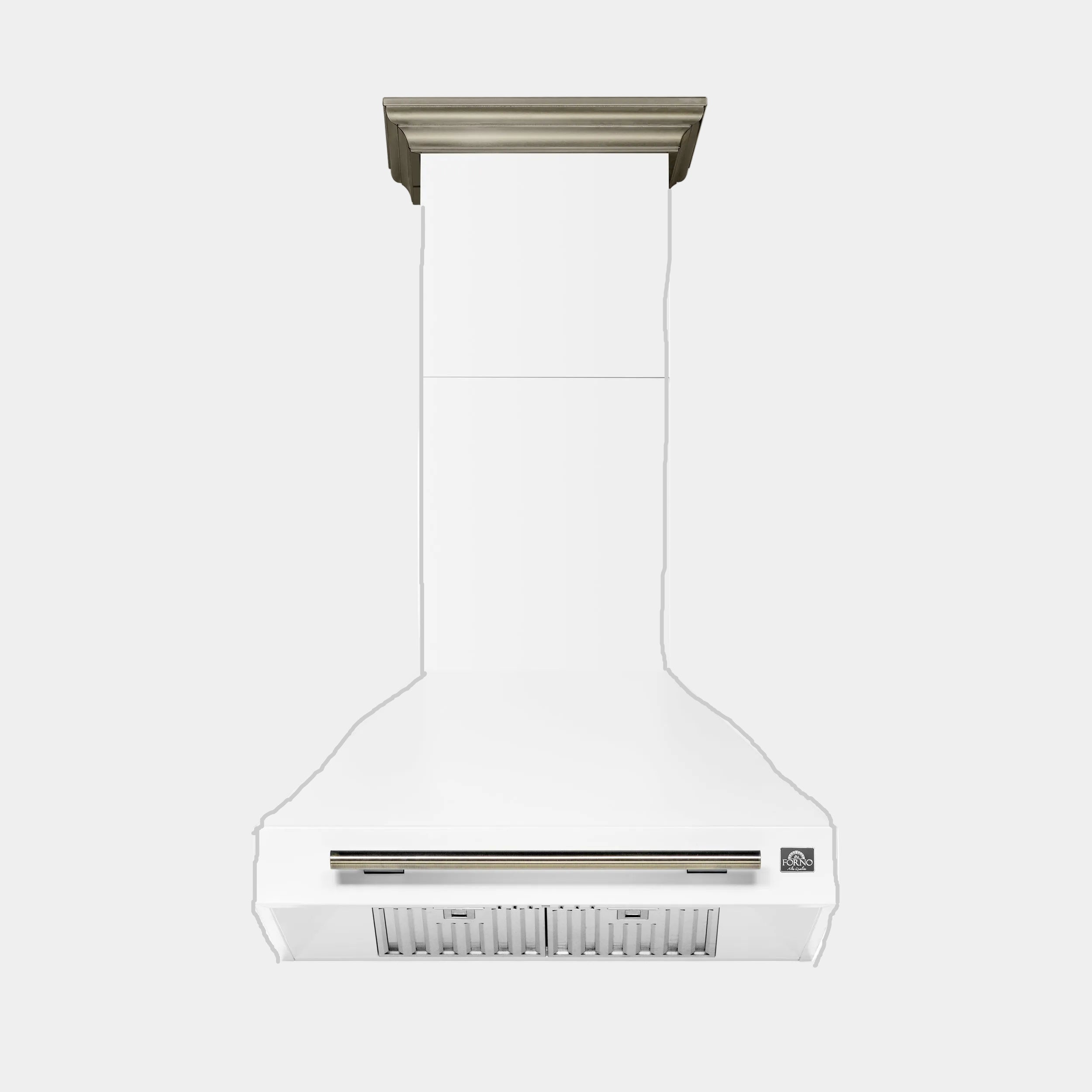 Forno Aria 30 in. 600 CFM White Convertible Wall Mount Range Hood with Antique Brass Accents | FRHWM5095-30WHT