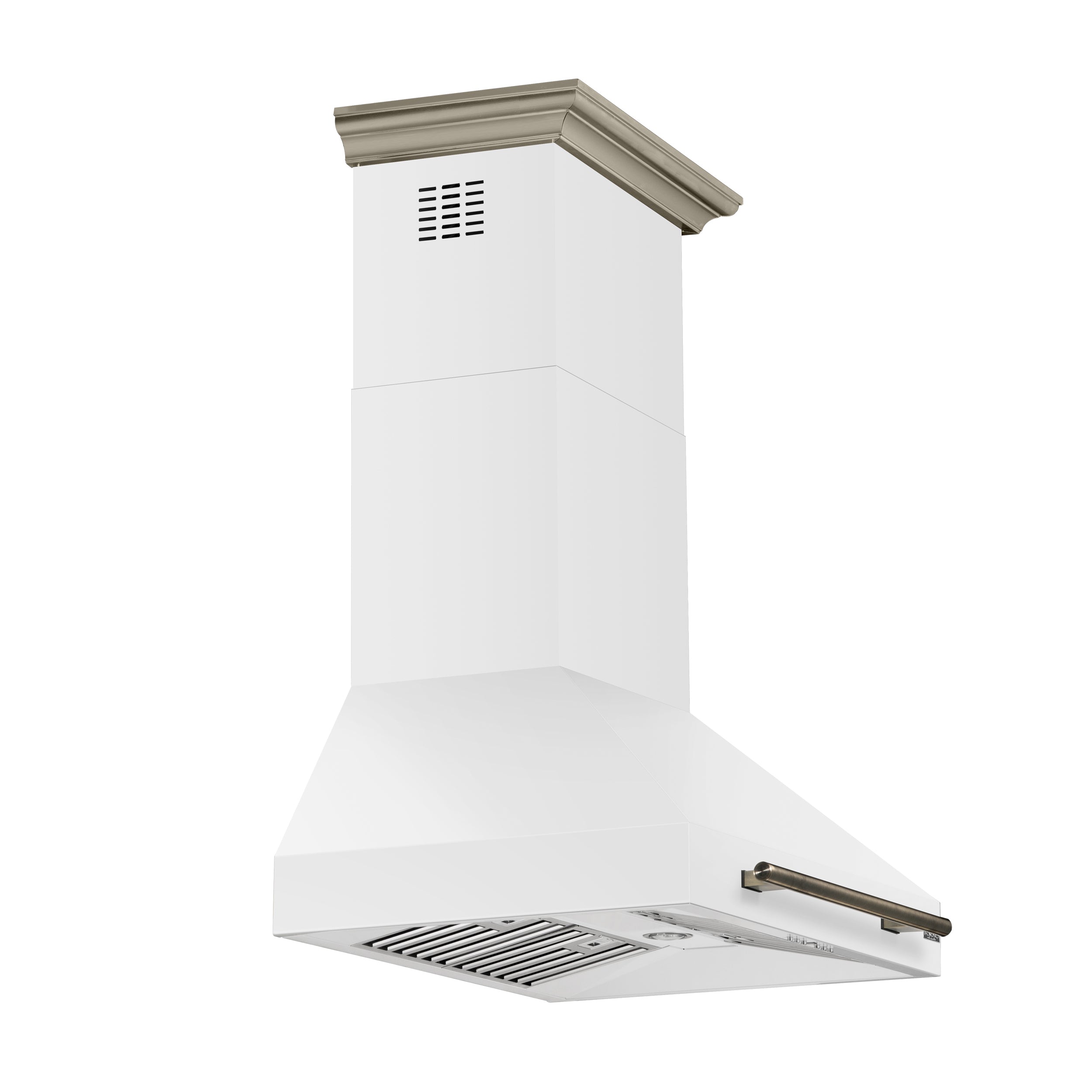 Forno Aria 30 in. 600 CFM White Convertible Wall Mount Range Hood with Antique Brass Accents | FRHWM5095-30WHT