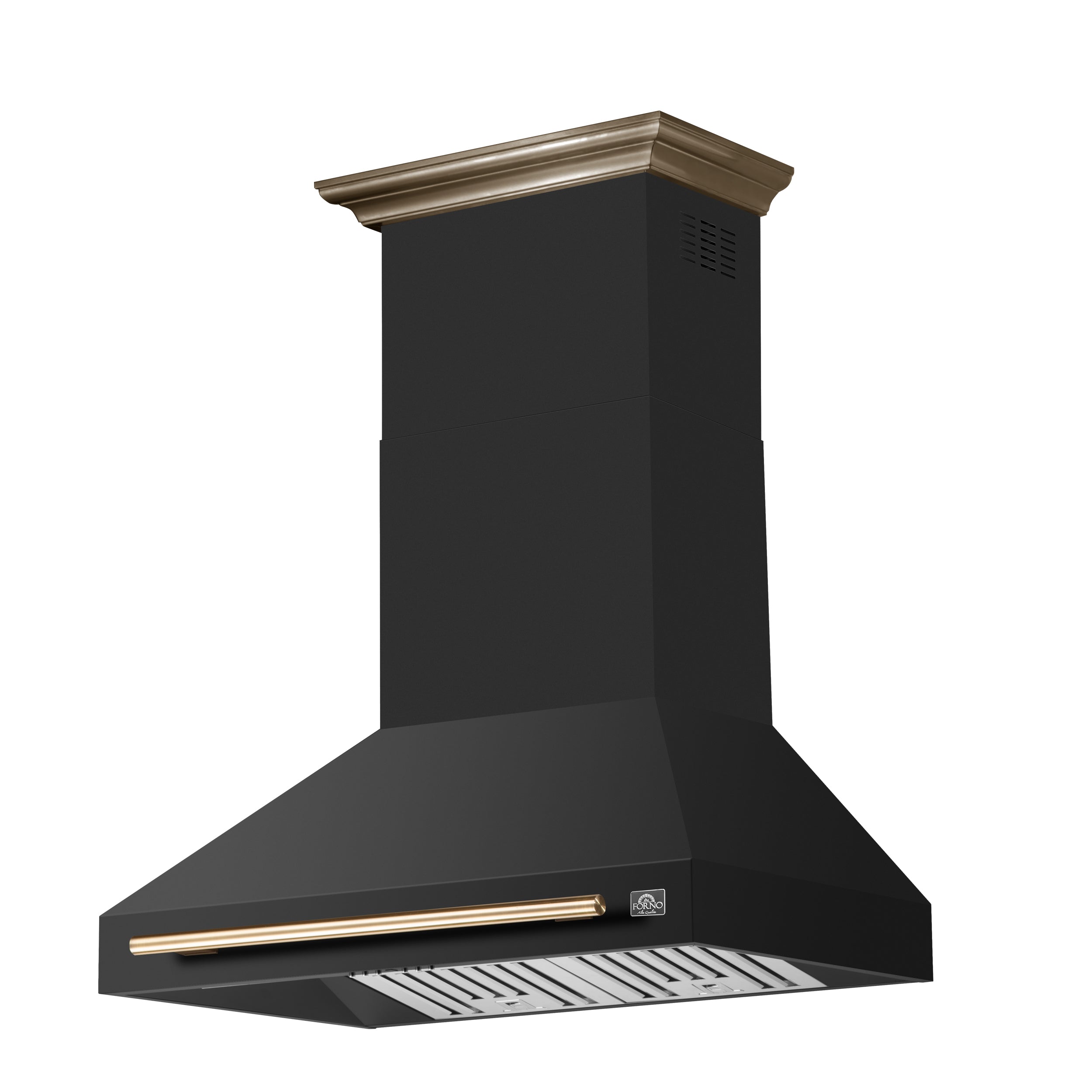 Forno Aria 36 in. 1200 CFM Black Wall Mount Range Hood with Antique Brass Accents | FRHWM5095-36WHT