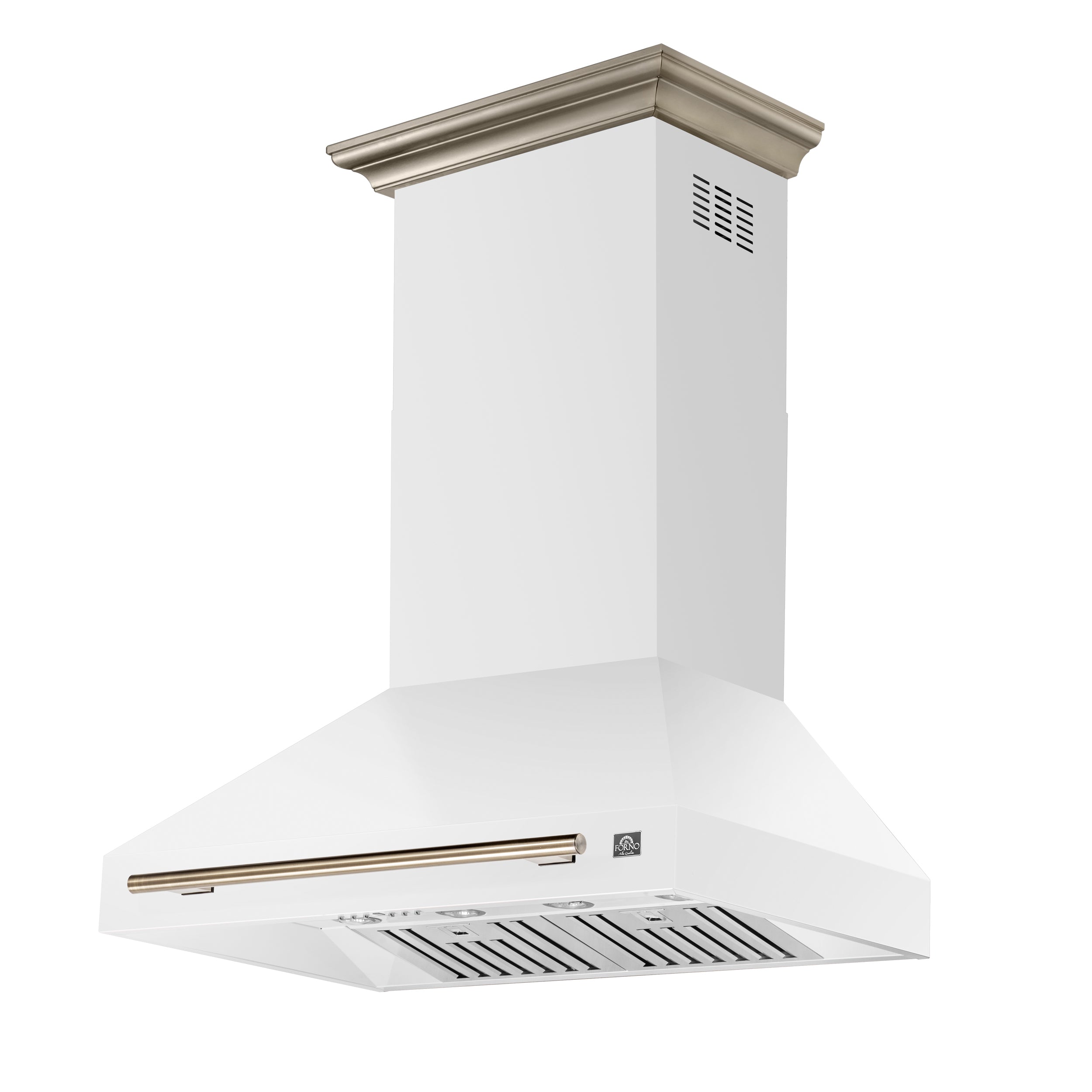 Forno Aria 36 in. 1200 CFM White Wall Mount Range Hood with Antique Brass Accents | FRHWM5095-36WHT