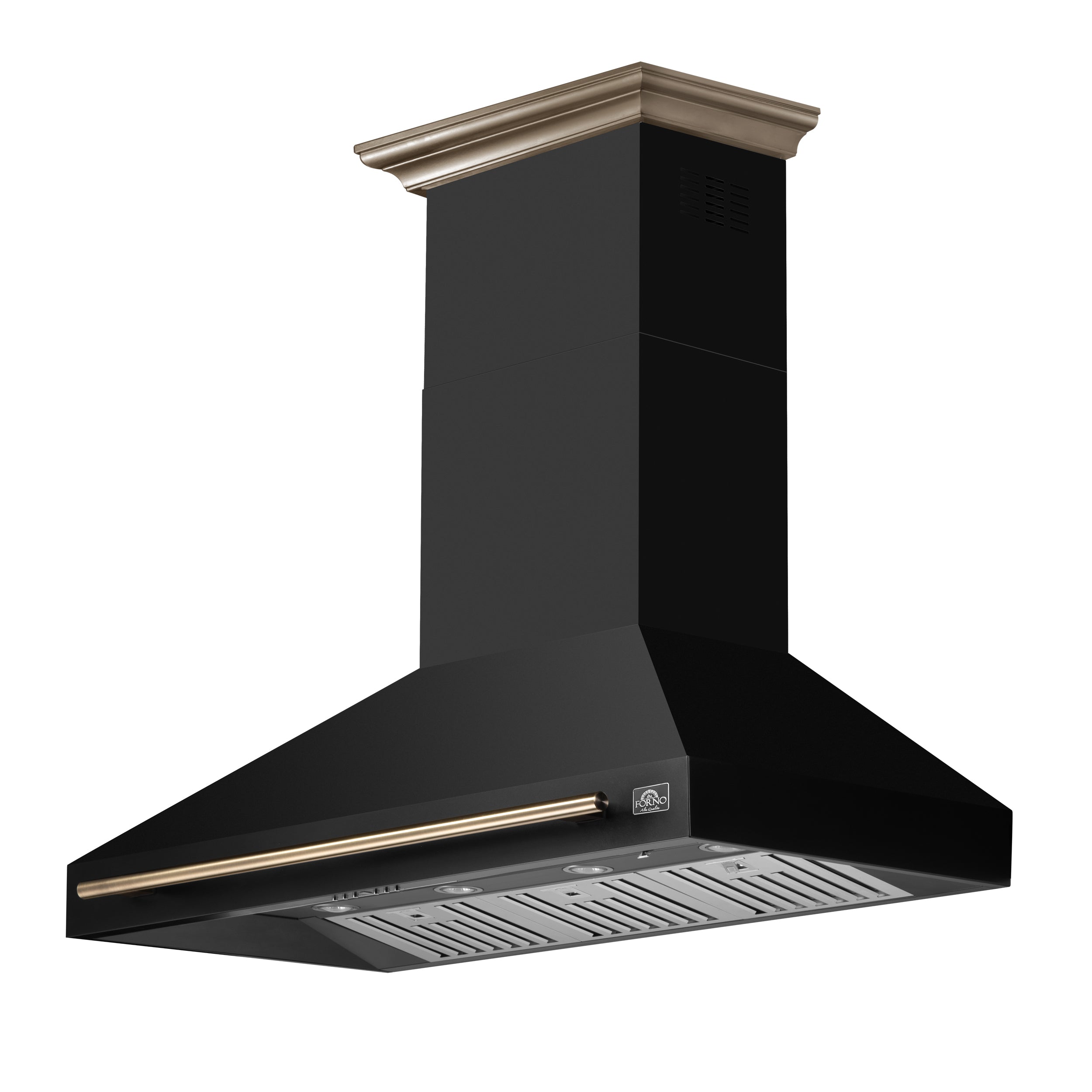 Forno Aria 48 in. 1200 CFM Black Wall Mount Range Hood with Antique Brass Accents | FRHWM5095-48BLK