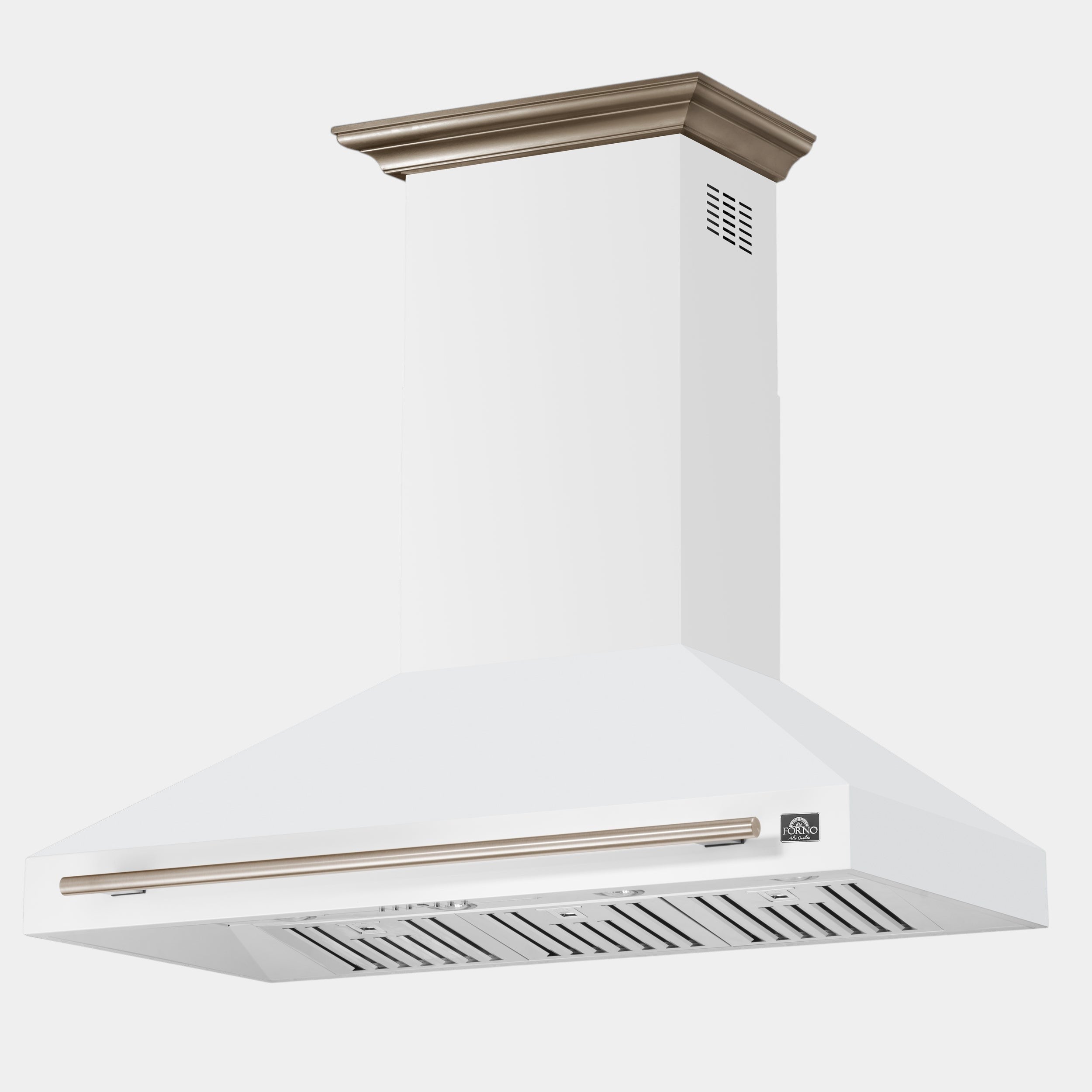Forno Aria 48 in. 1200 CFM White Wall Mount Range Hood with Antique Brass Accents | FRHWM5095-48WHT