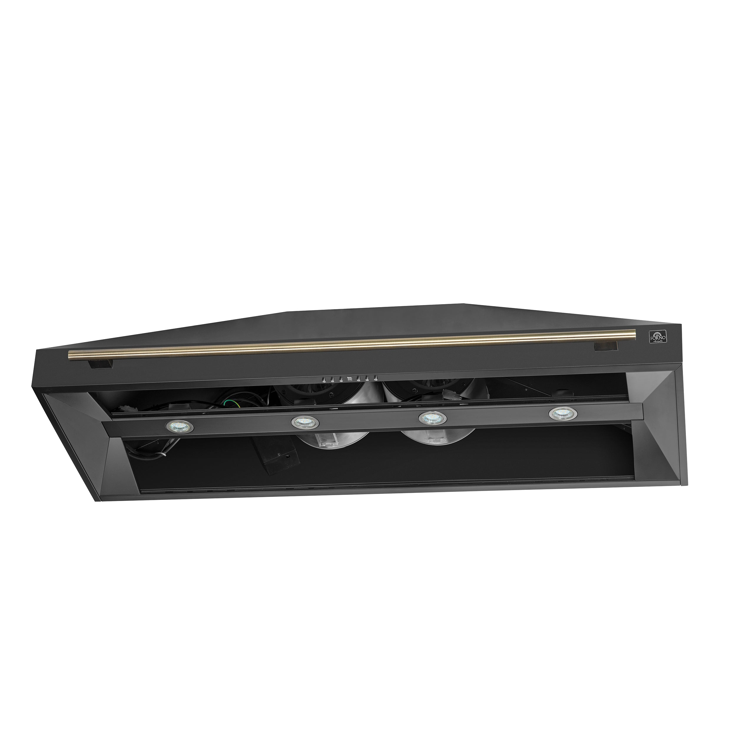 Forno Aria 60 in. 1200 CFM Black Convertible Wall Mount Range Hood with Antique Brass Accents | FRHWM5095-60BLK