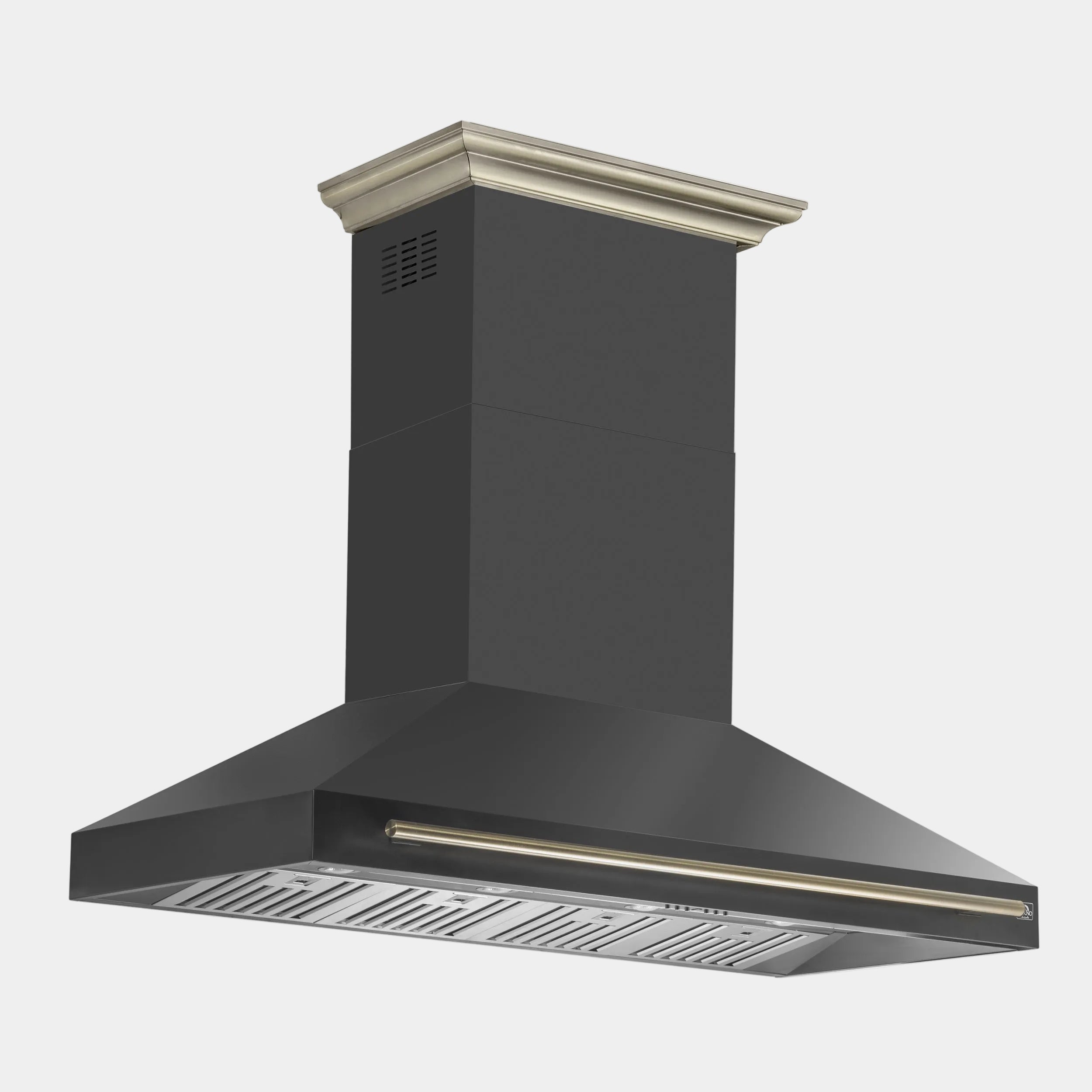 Forno Aria 60 in. 1200 CFM Black Convertible Wall Mount Range Hood with Antique Brass Accents | FRHWM5095-60BLK