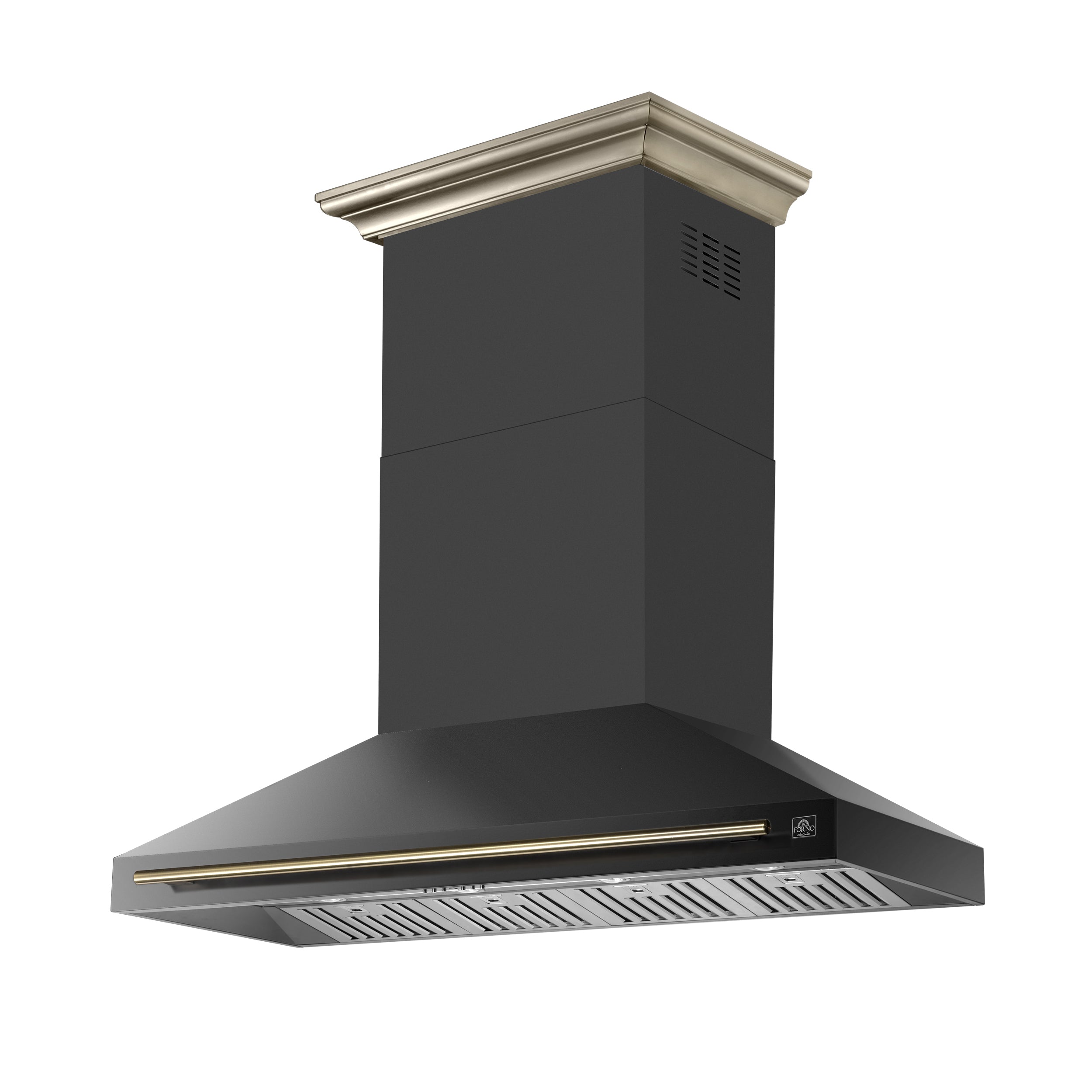 Forno Aria 60 in. 1200 CFM Black Convertible Wall Mount Range Hood with Antique Brass Accents | FRHWM5095-60BLK