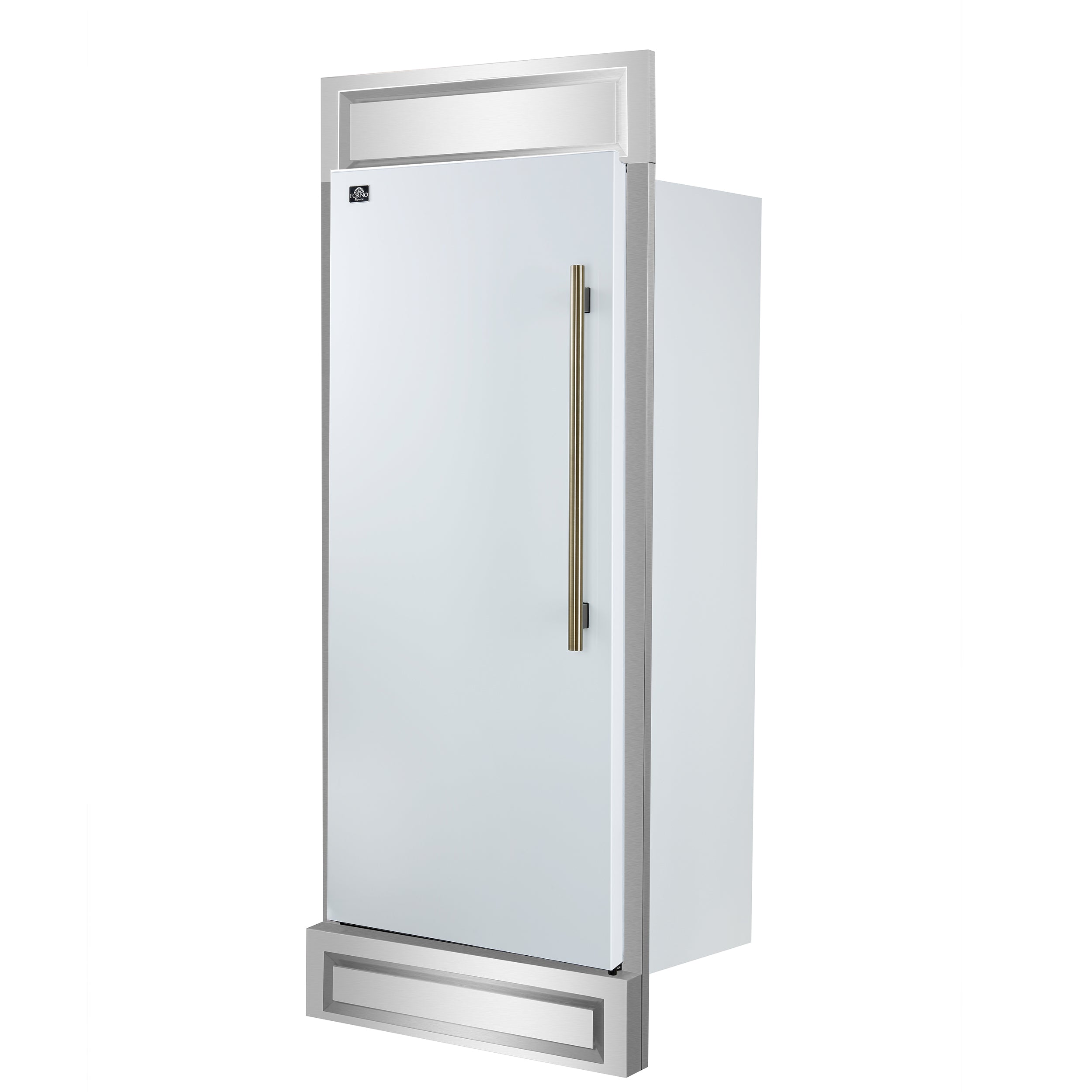 Forno Maderno 32 in. 13.6 cu.ft. Left Swing White Built-In Convertible Refrigerator/Freezer with Antique Brass Handle and Decorative Trim | FFFFD1722-32LMG-WHT