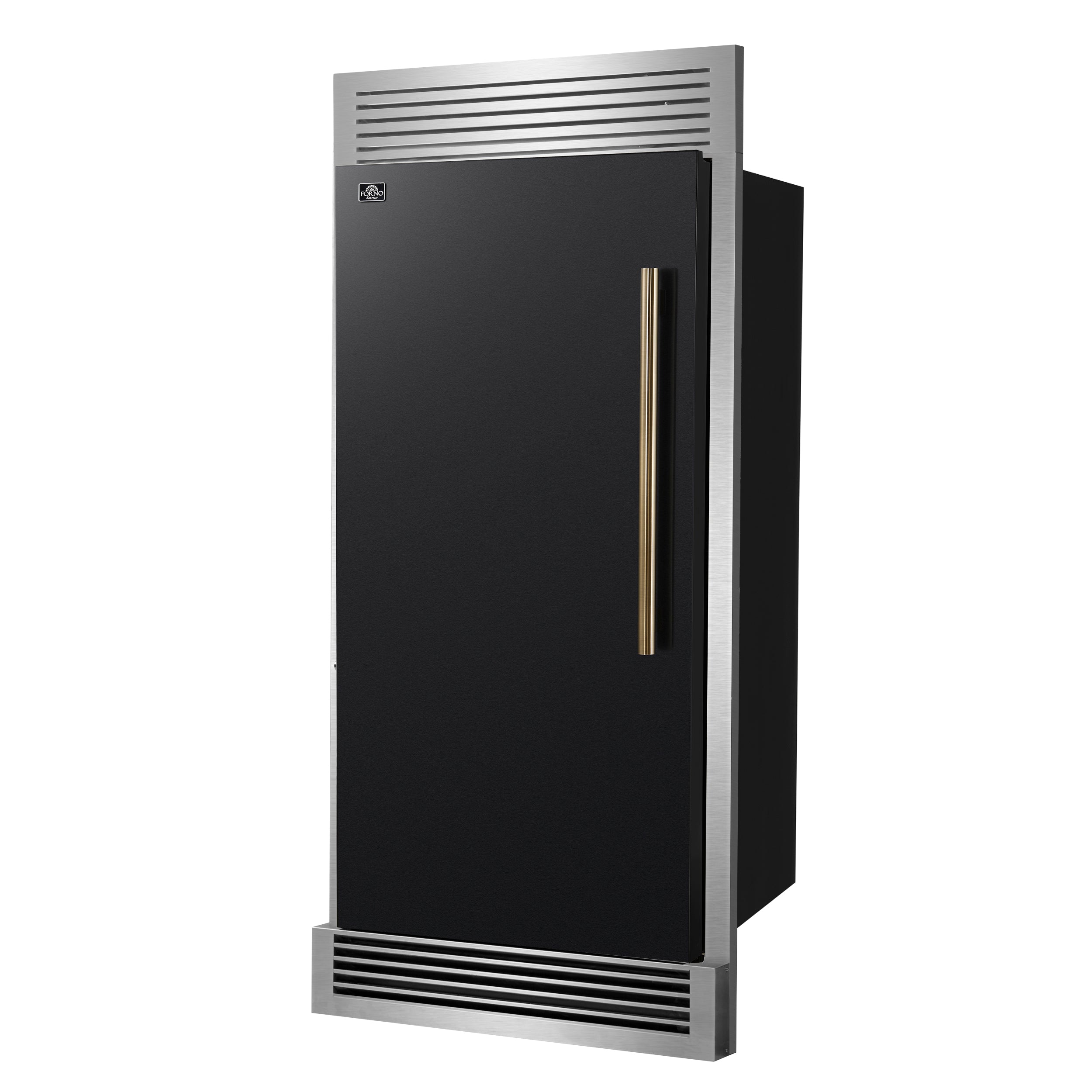 Forno Maderno 32 in. 13.6 cu.ft. Left Swing Black Built-In Convertible Refrigerator/Freezer with Antique Brass Handle and Grill Trim | FFFFD1722-32LSG-BLK