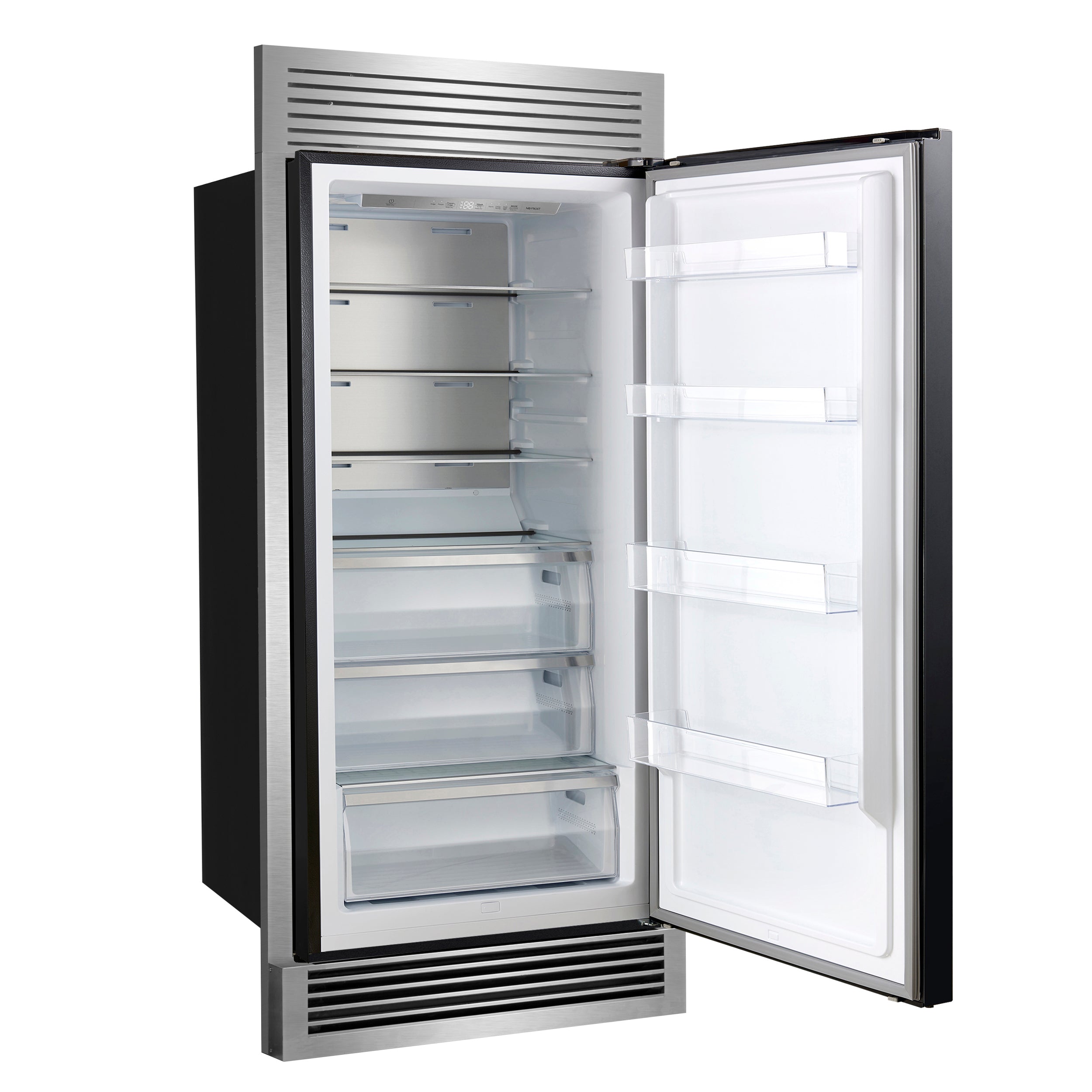 Forno Maderno 32 in. 13.6 cu.ft. Right Swing Black Built-In Convertible Refrigerator/Freezer with Antique Brass Handle and Grill Trim | FFFFD1722-32LSG-BLK