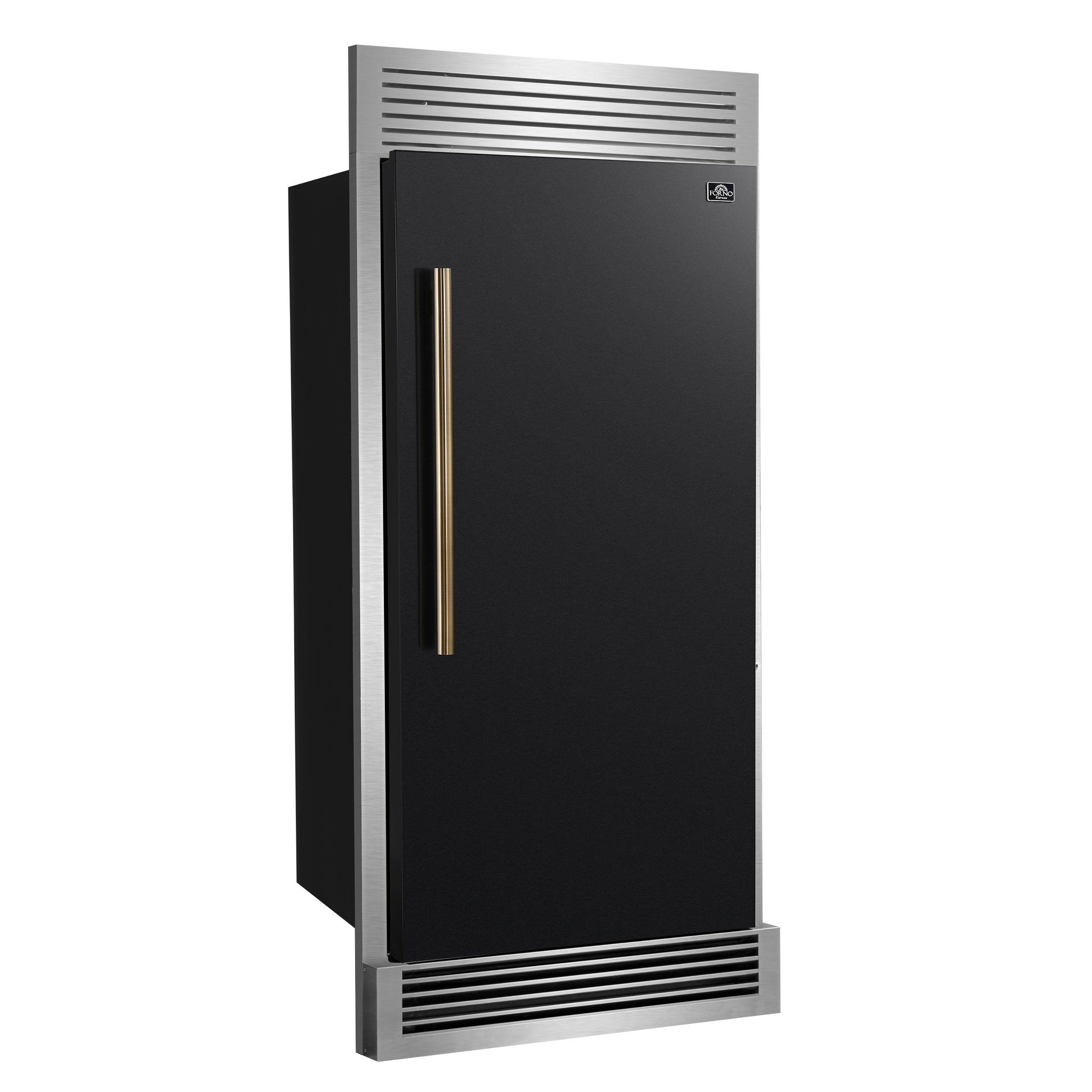 Forno Maderno 32 in. 13.6 cu.ft. Right Swing Black Built-In Convertible Refrigerator/Freezer with Antique Brass Handle and Grill Trim | FFFFD1722-32LSG-BLK