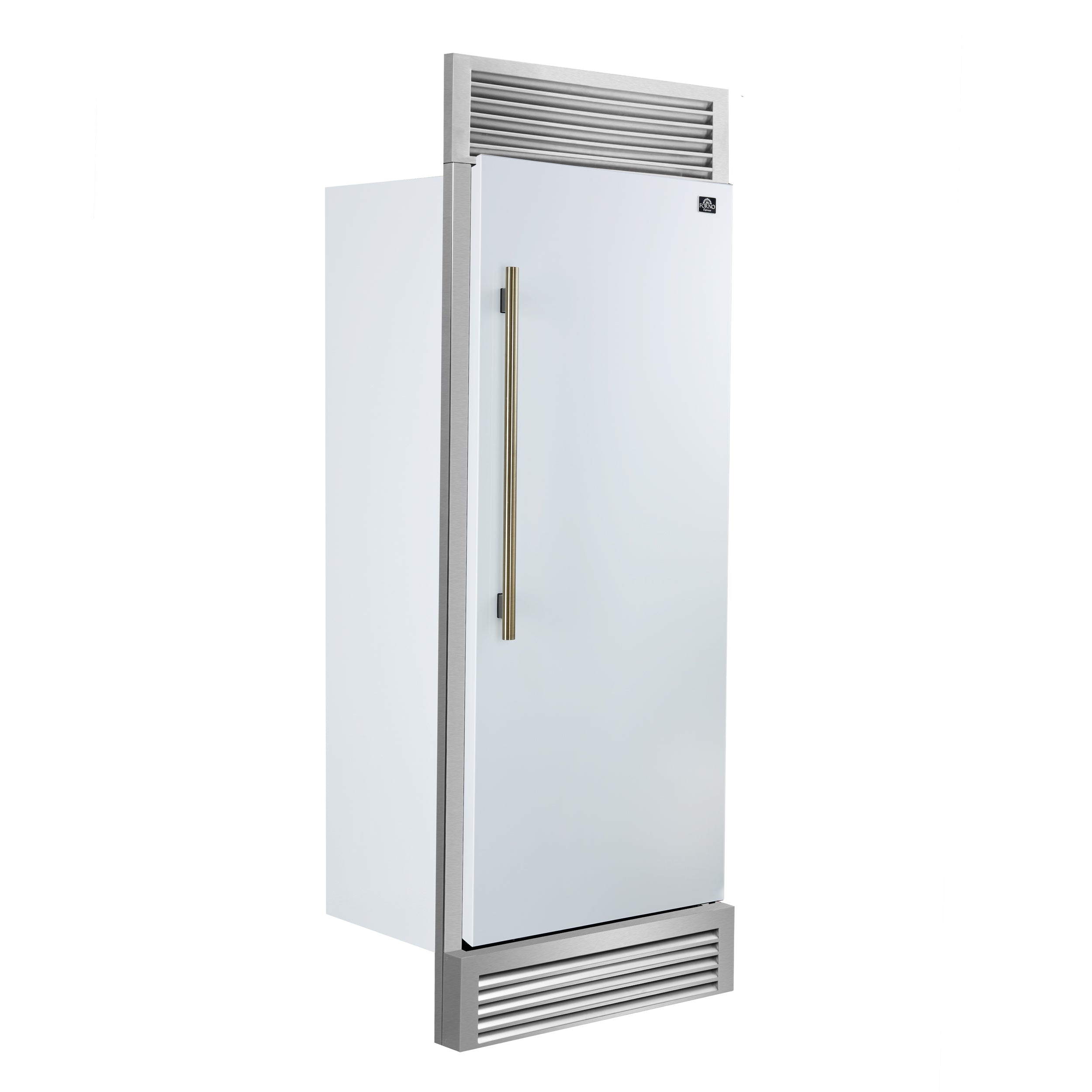 Forno Maderno 32 in. 13.6 cu.ft. Right Swing White Built-In Convertible Refrigerator/Freezer with Antique Brass Handle and Grill Trim | FFFFD1722-32RSG-WHT