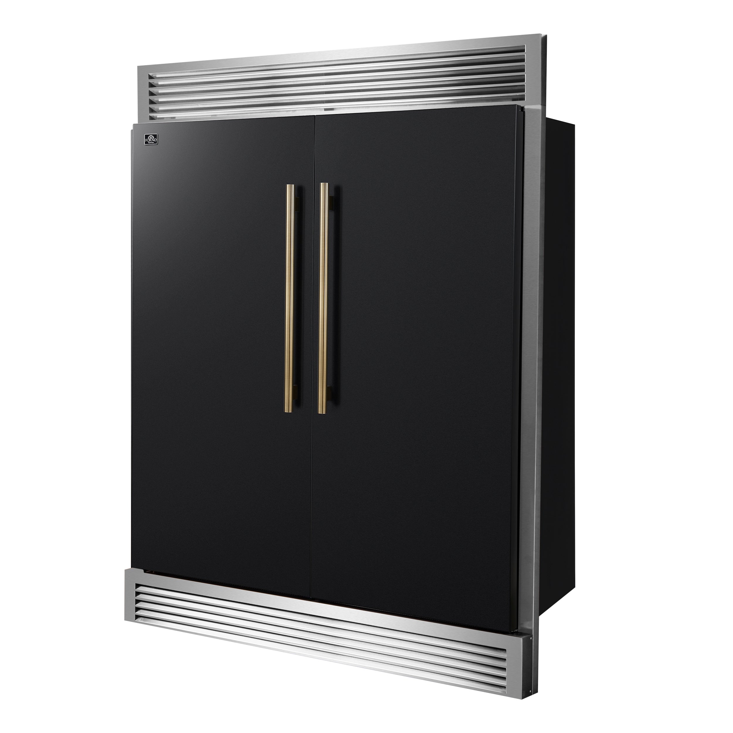 Forno Maderno 60 in. 27.2 cu.ft. Black Built-In Convertible Refrigerator/Freezer with Grill Trim Kit and Antique Brass Handles | FFFFD1722-60SG-BLK