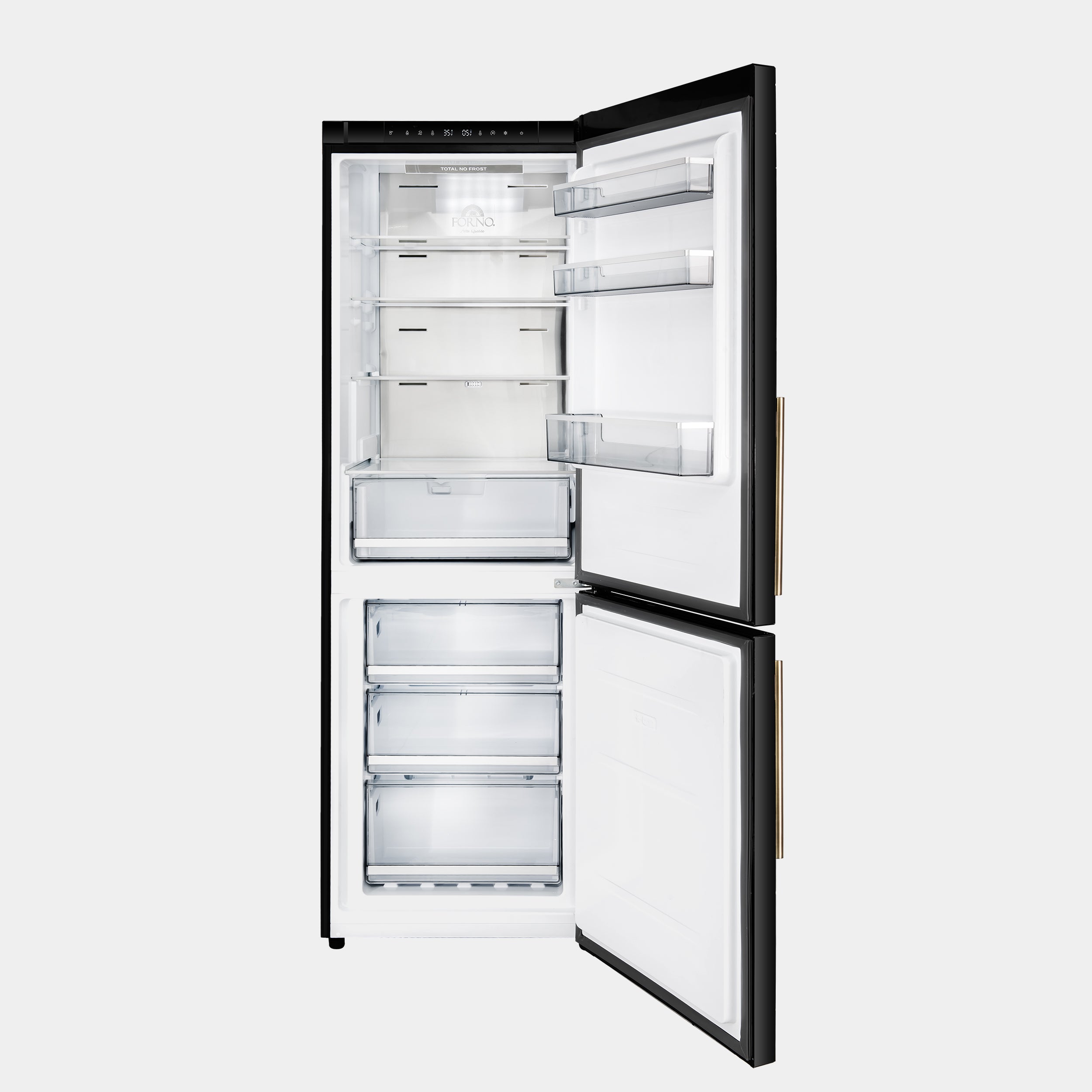 Forno Custodia 24 in. 10.3 cu.ft. Black Right Swing Refrigerator with Bottom Freezer and Antique Brass handles | FFFFD1766-24BLK-RS