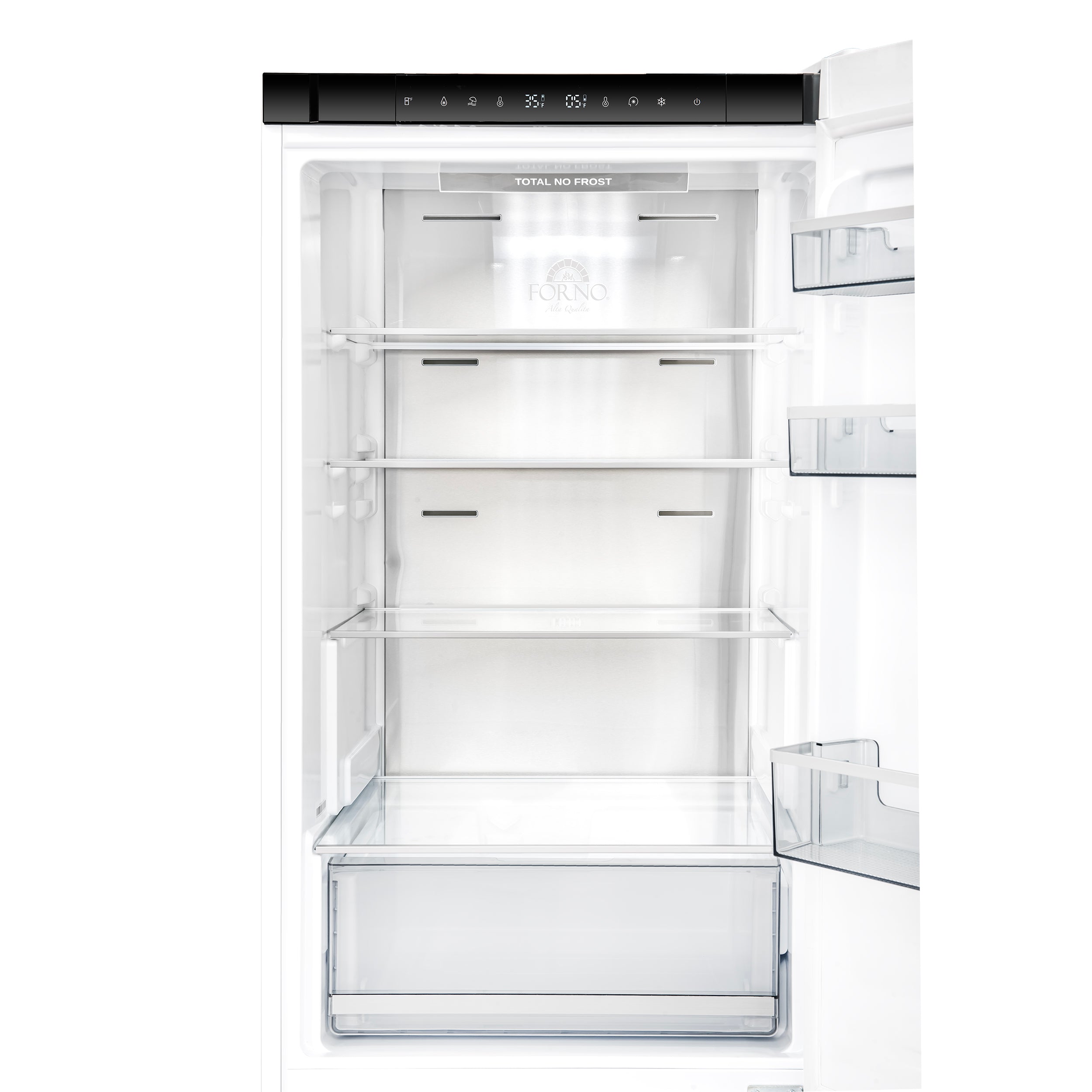 Forno Custodia 24 in. 10.3 cu.ft. White Right Swing Refrigerator with Bottom Freezer and Antique Brass handles | FFFFD1766-24WHT-RS
