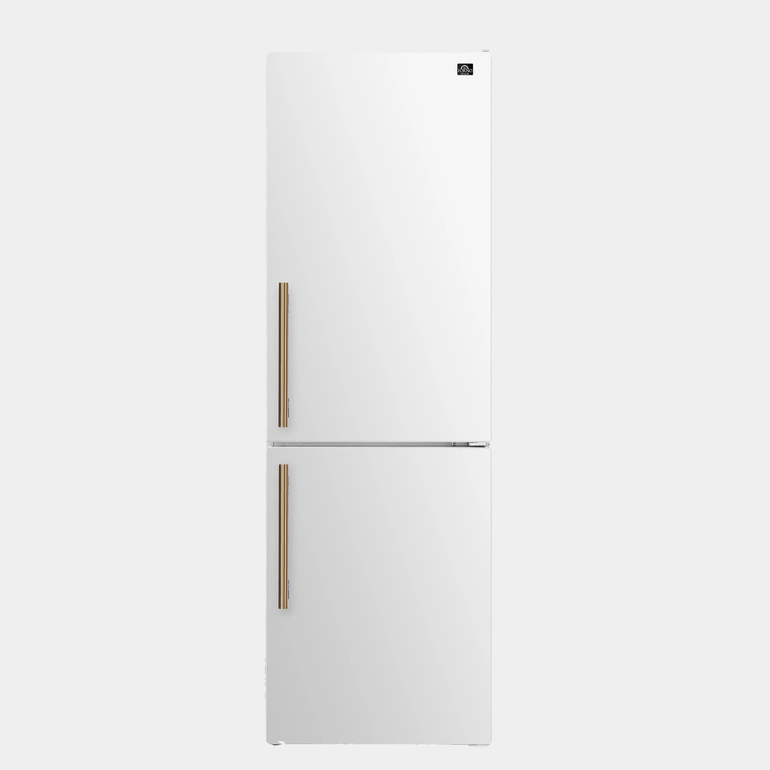 Forno Custodia 24 in. 10.3 cu.ft. White Right Swing Refrigerator with Bottom Freezer and Antique Brass handles | FFFFD1766-24WHT-RS
