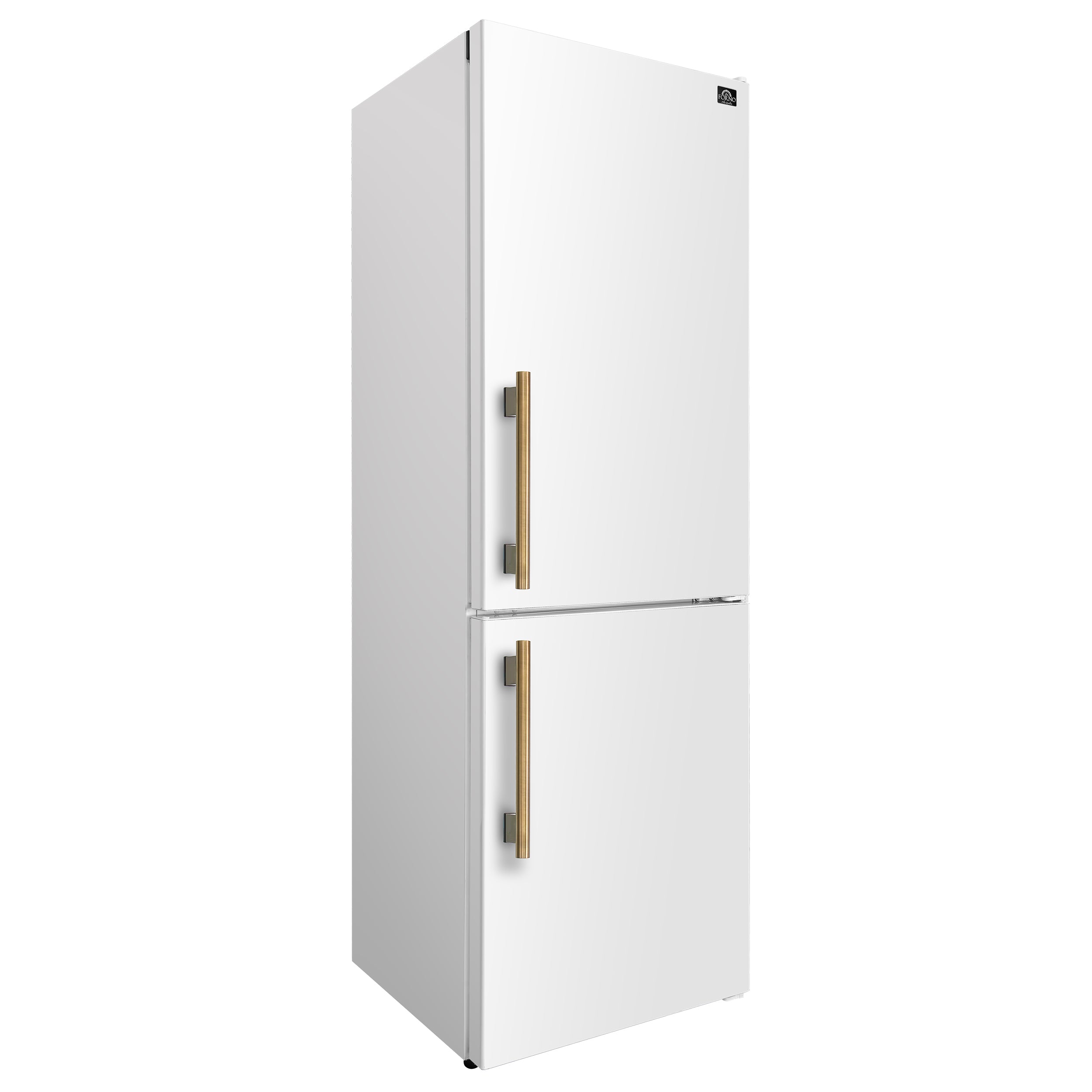 Forno Custodia 24 in. 10.3 cu.ft. White Right Swing Refrigerator with Bottom Freezer and Antique Brass handles | FFFFD1766-24WHT-RS