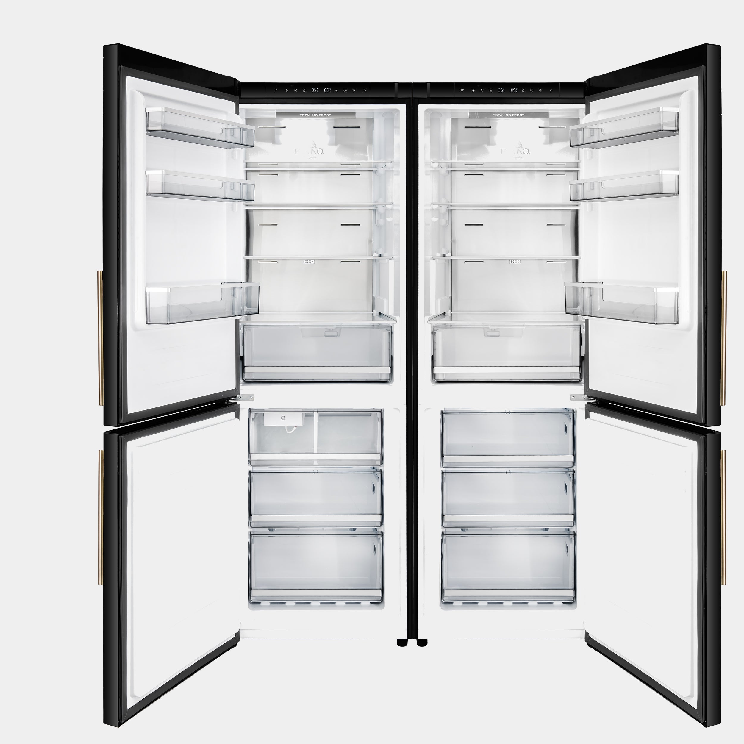 Forno Custodia 48 in. 30.6 cu.ft. Black Refrigerator with Bottom Freezer, Ice Maker and Antique Brass Handles | FFFFD1766-48BLK