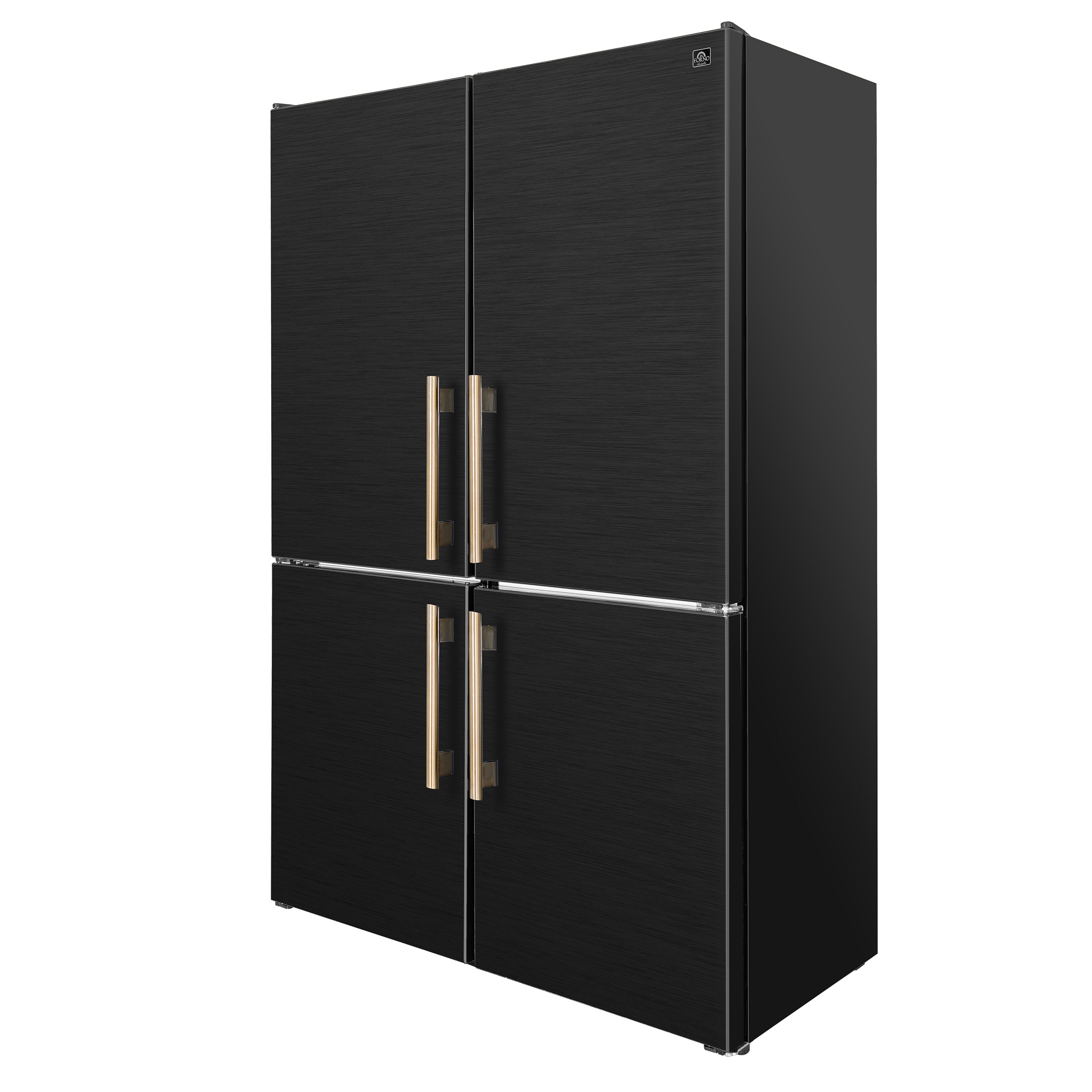 Forno Custodia 48 in. 30.6 cu.ft. Black Refrigerator with Bottom Freezer, Ice Maker and Antique Brass Handles | FFFFD1766-48BLK