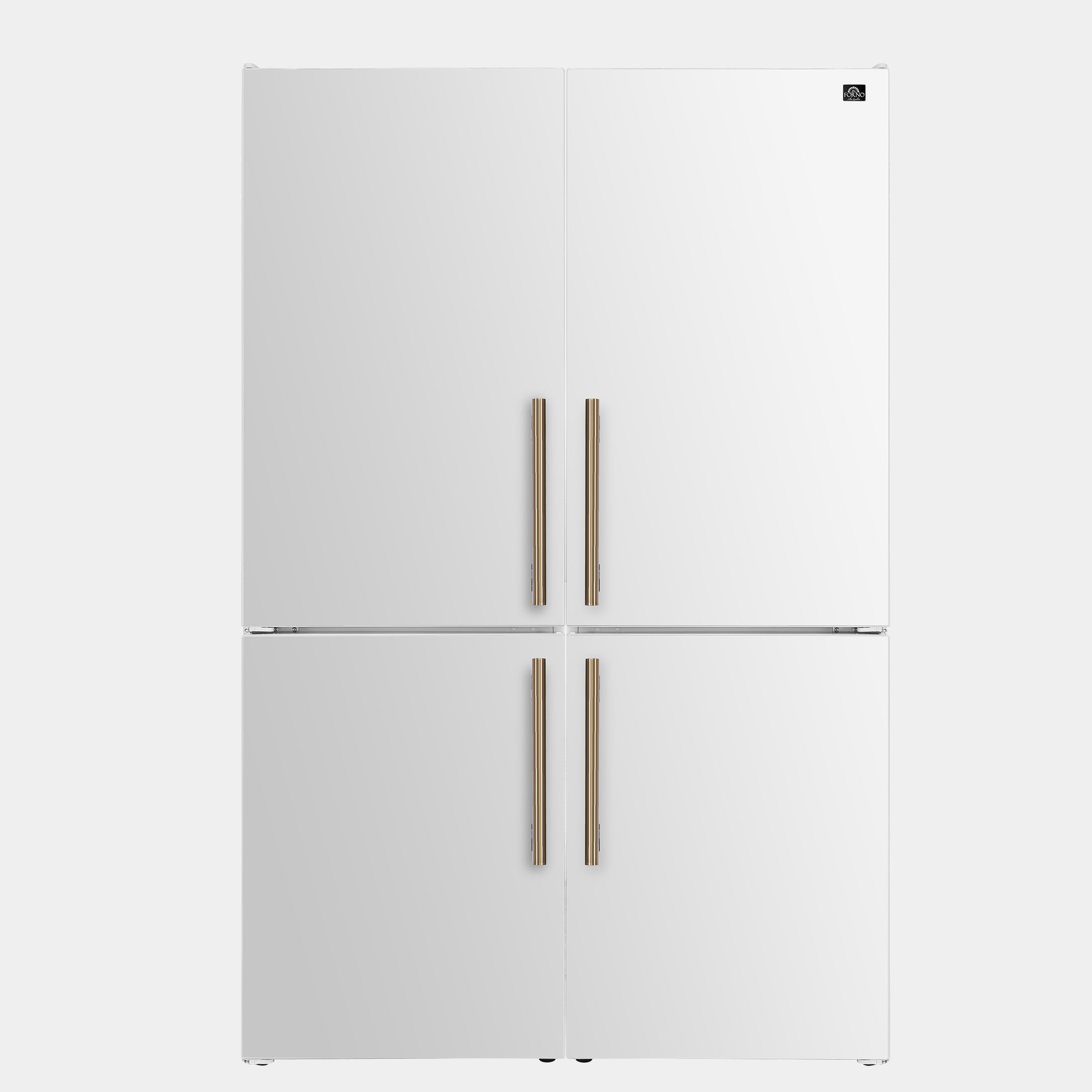 Forno Custodia 48 in. 30.6 cu.ft. White Refrigerator with Bottom Freezer, Ice Maker and Antique Brass Handles | FFFFD1766-48WHT
