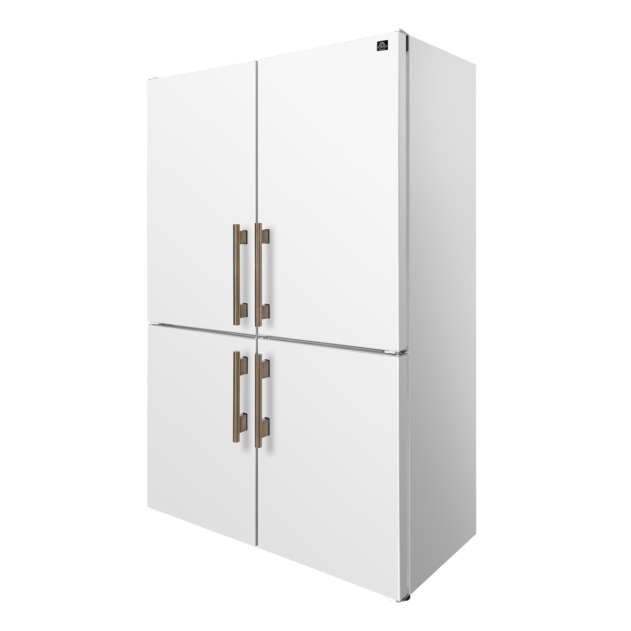 Forno Custodia 48 in. 30.6 cu.ft. White Refrigerator with Bottom Freezer, Ice Maker and Antique Brass Handles | FFFFD1766-48WHT