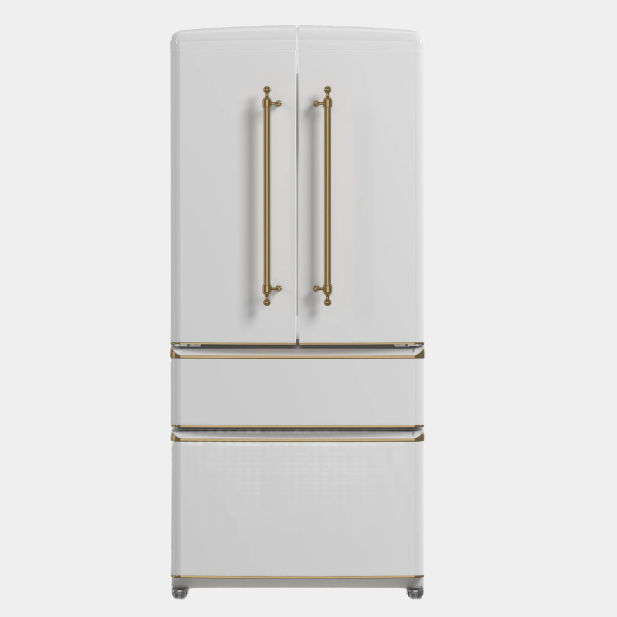 Forno Luigi 33-Inch French Door Refrigerator, 18 cu.ft, White Finish, Antique Brass Handles, ENERGY STAR Certified