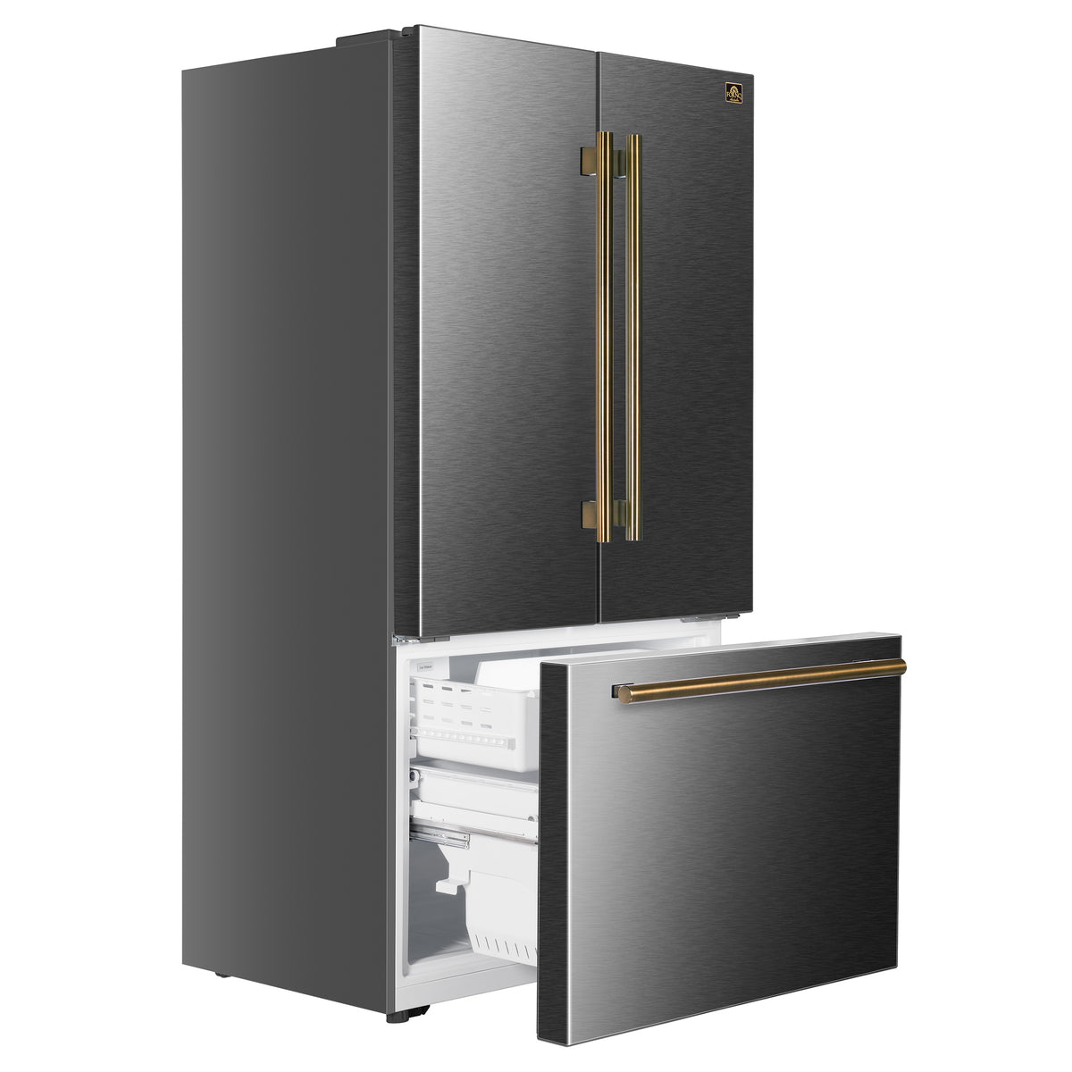 Fiorano 36" French Door Refrigerator in Black, 20.2 cf., Ice Maker, Water dispenser, Total No Frost