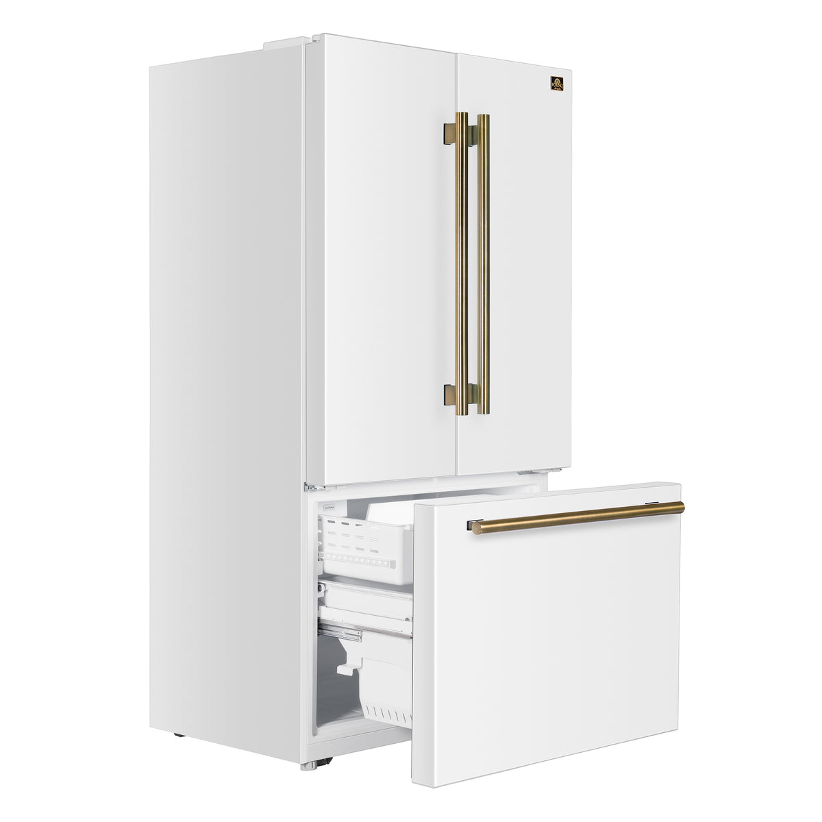 Fiorano 36" French Door Refrigerator in White, 20.2 cf., Ice Maker, Water dispenser, Total No Frost