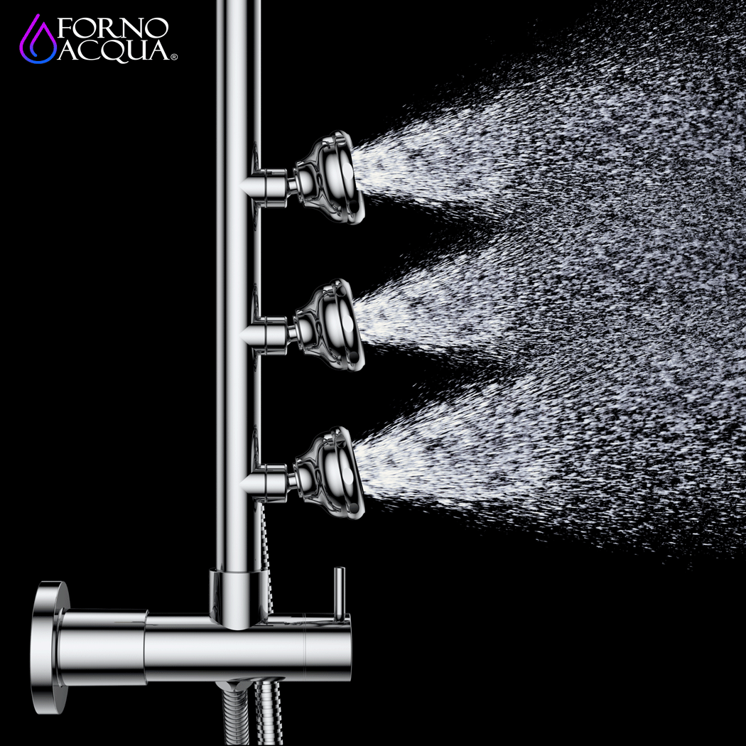 Forno Acqua AcquaSPA Retrofit Shower, Overhead Rainfall, 8 Inch Shower Head, Handheld Shower Head, Body Jets, 6 Way Diverter, Brushed Nickel Finish, 1.8 GPM Flow Rate