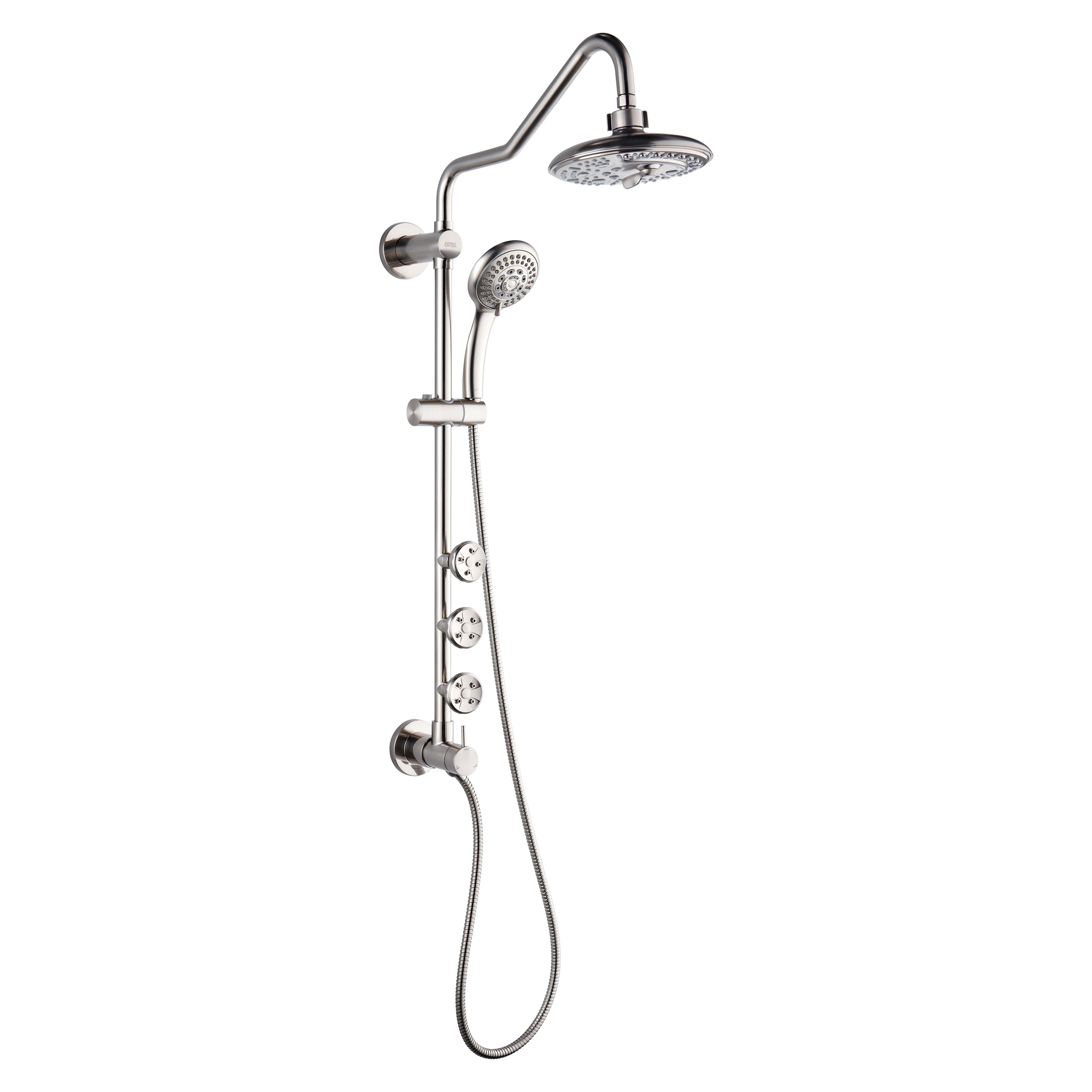 Forno Acqua AcquaSPA Retrofit Shower, Overhead Rainfall, 8 Inch Shower Head, Handheld Shower Head, Body Jets, 6 Way Diverter, Brushed Nickel Finish, 1.8 GPM Flow Rate
