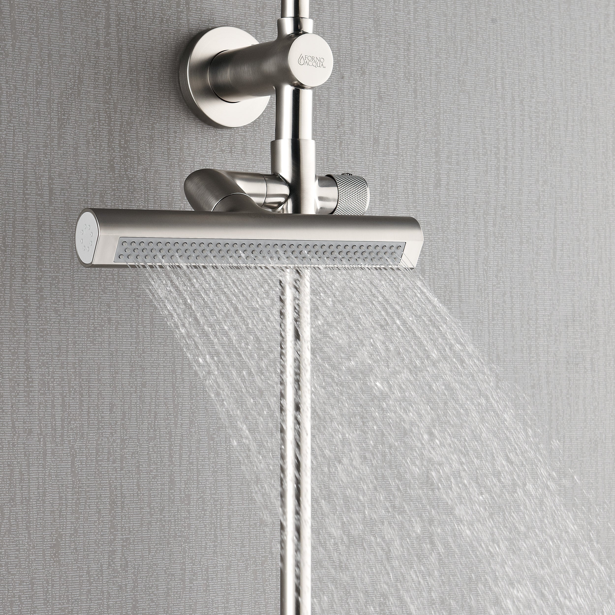 Forno Acqua AcquaFALL Shower, Brushed Nickel Finish, Overhead Rainfall Shower, 7 Way Diverter, Handheld Shower Head, Body Jets, 2.5 GPM Flow Rate