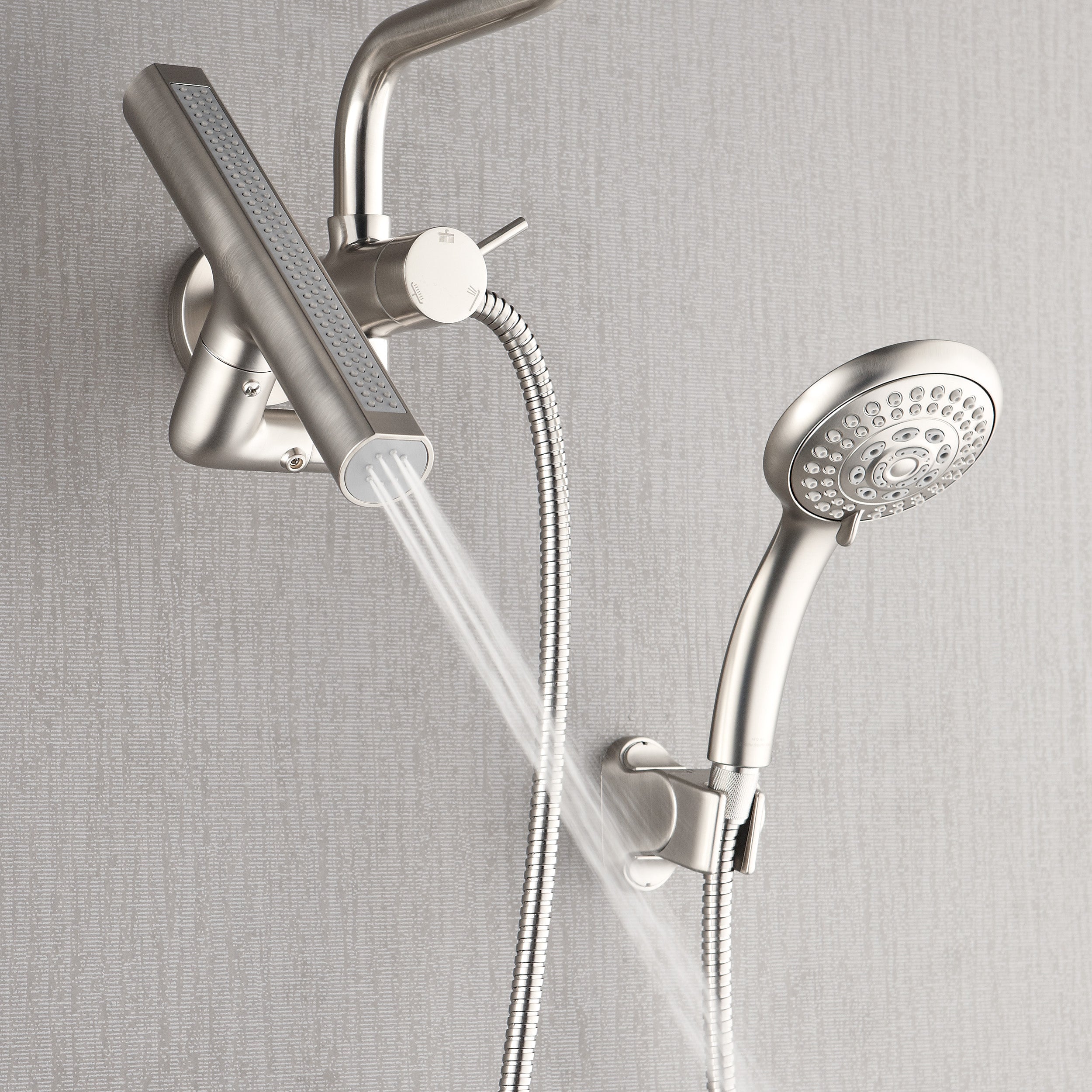 Forno Acqua AcquaFALL Mini 8 Inch Shower Head, Brushed Nickel Finish, Overhead Rainfall Shower, Handheld Shower Head, Body Jets, 1.8 GPM Flow Rate