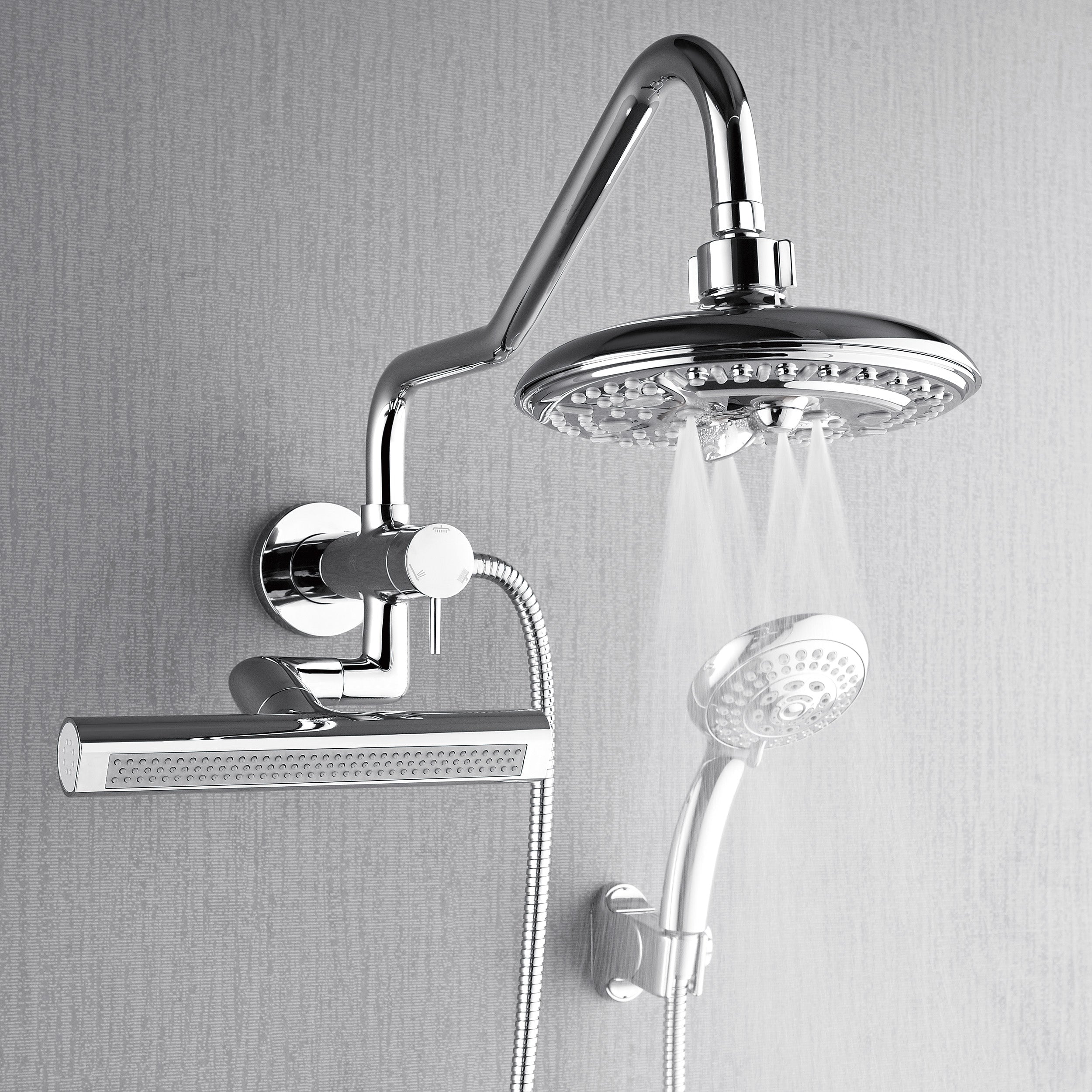 Forno Acqua AcquaFALL Mini 8 Inch Shower Head, Polished Stainless Steel Finish, Overhead Rainfall Shower, Handheld Shower Head, Body Jets, 1.8 GPM Flow Rate