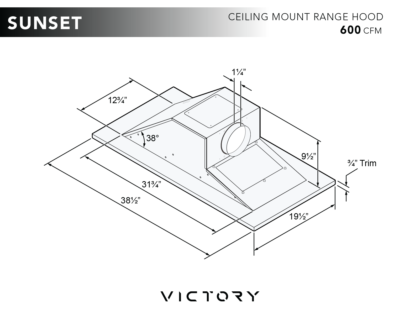 VICTORY Sunset Wireless 600 CFM Black Flush Ceiling Mount Range Hood | SUNSET-BT-BK