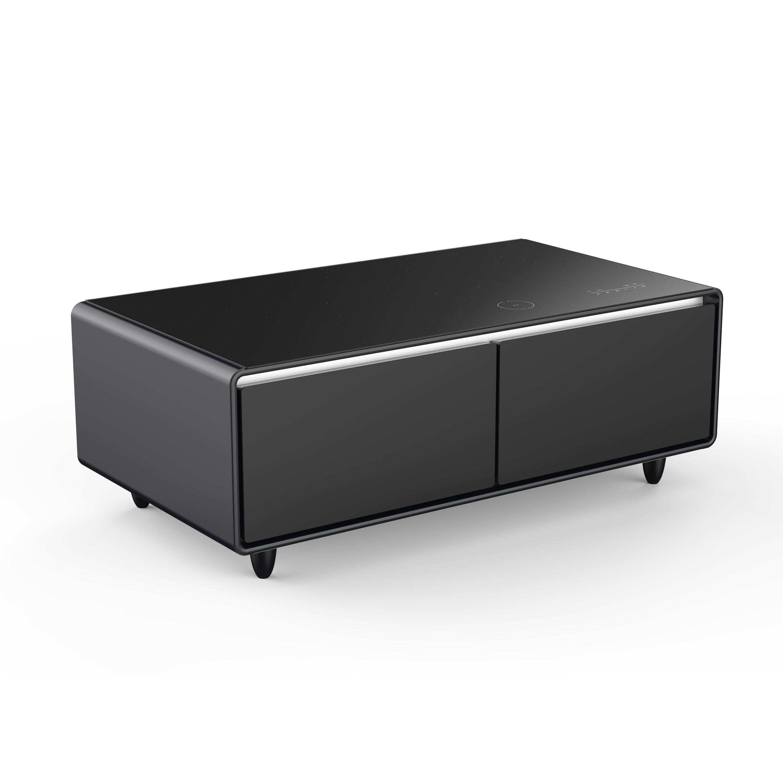 Forno Evoluto Tavolo 51-Inch Black Smart Coffee Table – Dual Refrigerator Drawers, Bluetooth 5.0 Audio, Wireless Charging & RGB Ambient Light