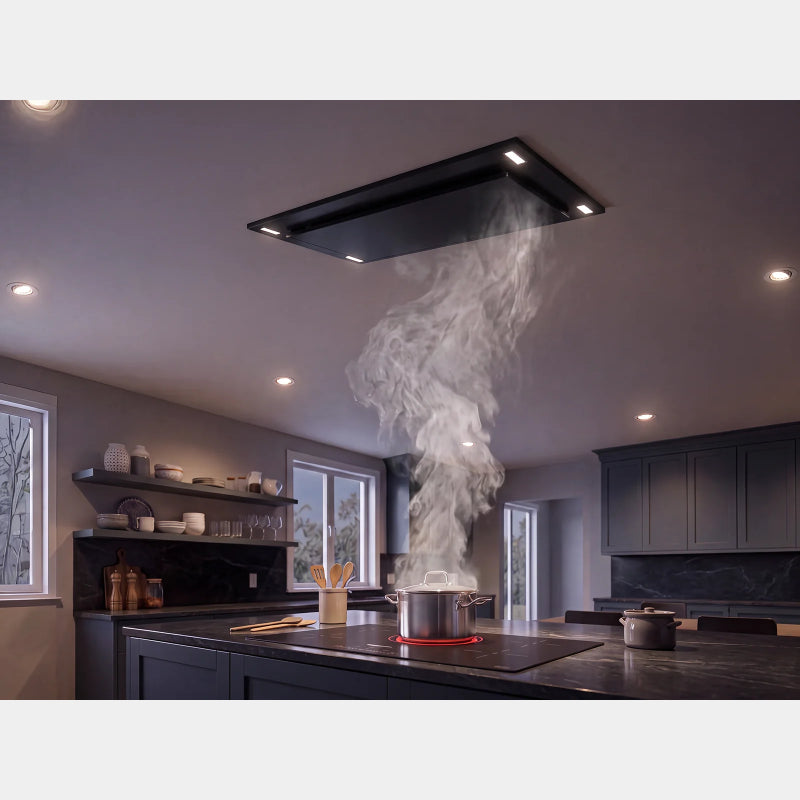 VICTORY Sunset 600 CFM Black Flush Ceiling Mount Range Hood | SUNSET-BK