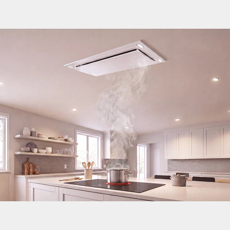 VICTORY Sunset 600 CFM White Flush Ceiling Mount Range Hood | SUNSET-WH
