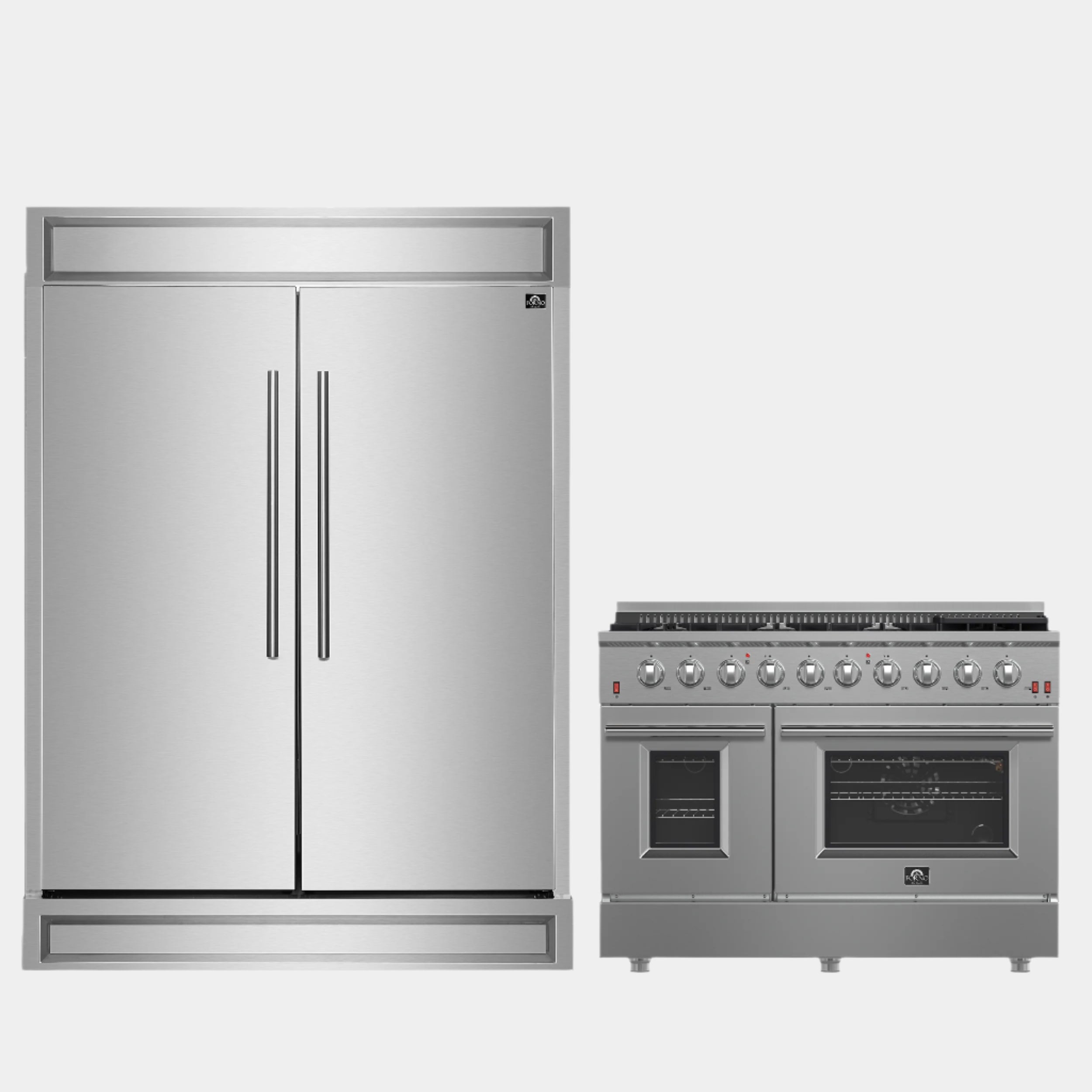 FORNO Premium 2-Piece Kitchen Bundle - Galiano 48" Stainless Steel Gas Range, Forno Maderno 2-28 " Wide Units with Decorative Trim - FBDL-018-03CAUS