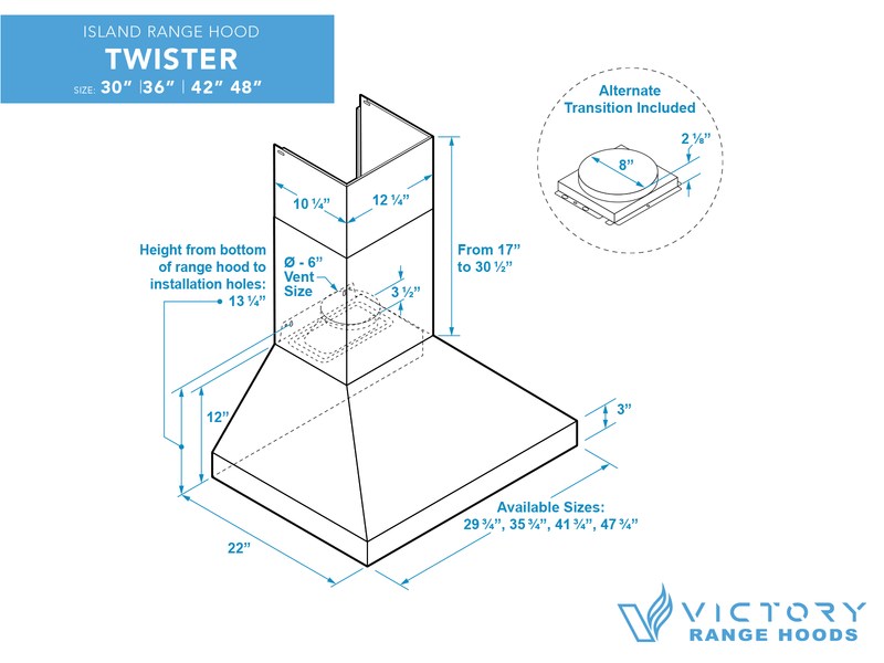 VICTORY Twister 30 in. 750 CFM Stainless Steel Wall Mount Range Hood | TWISTER-30