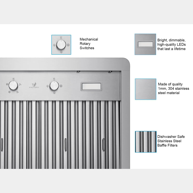 VICTORY Verona 36 in. 900 CFM Stainless Steel Under Cabinet Range Hood | VERONA-36