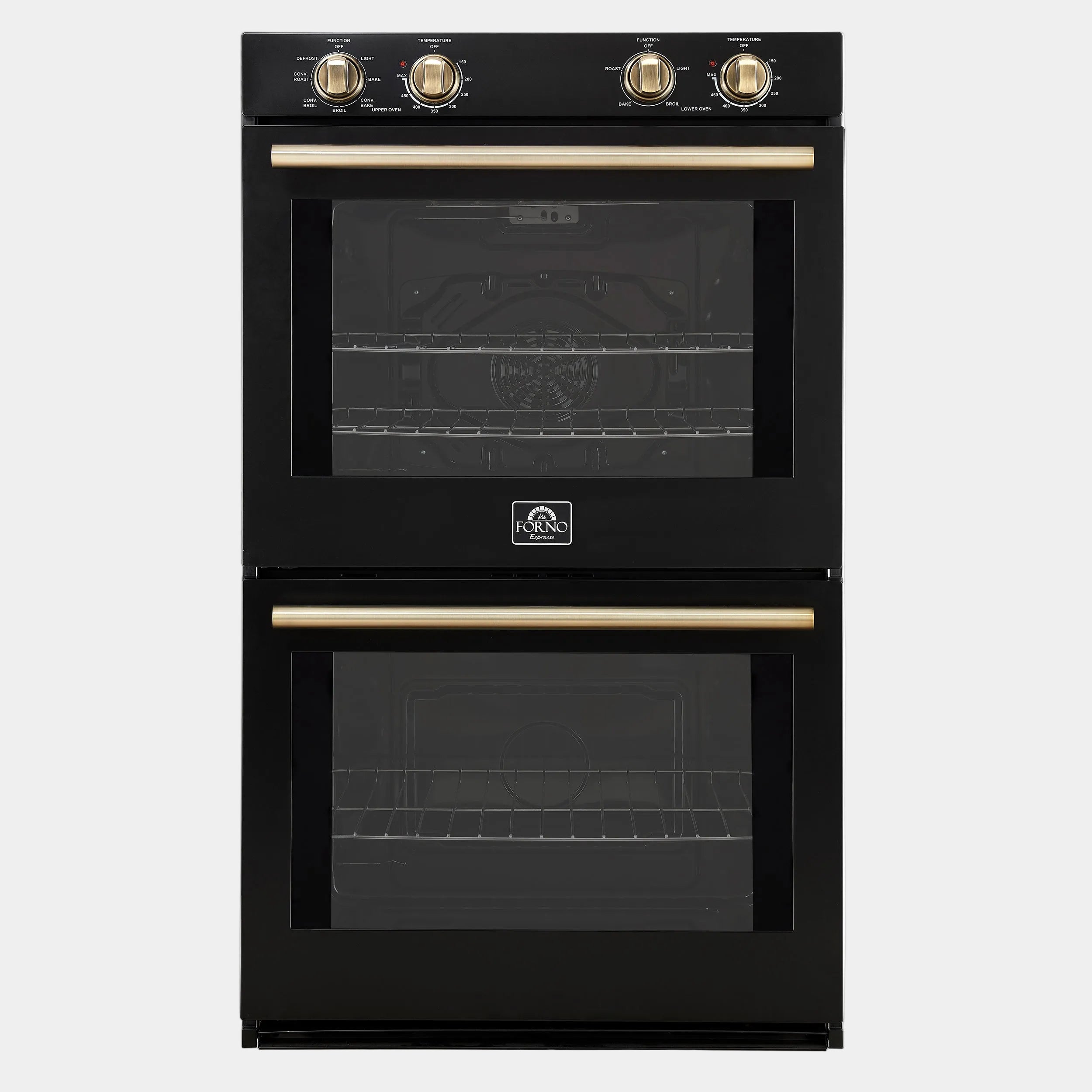 Forno Espresso Vomero 30 in. 10 cu.ft. Black Double Electric Wall Oven with Antique Brass Accents | FBOEL1324-30BLK