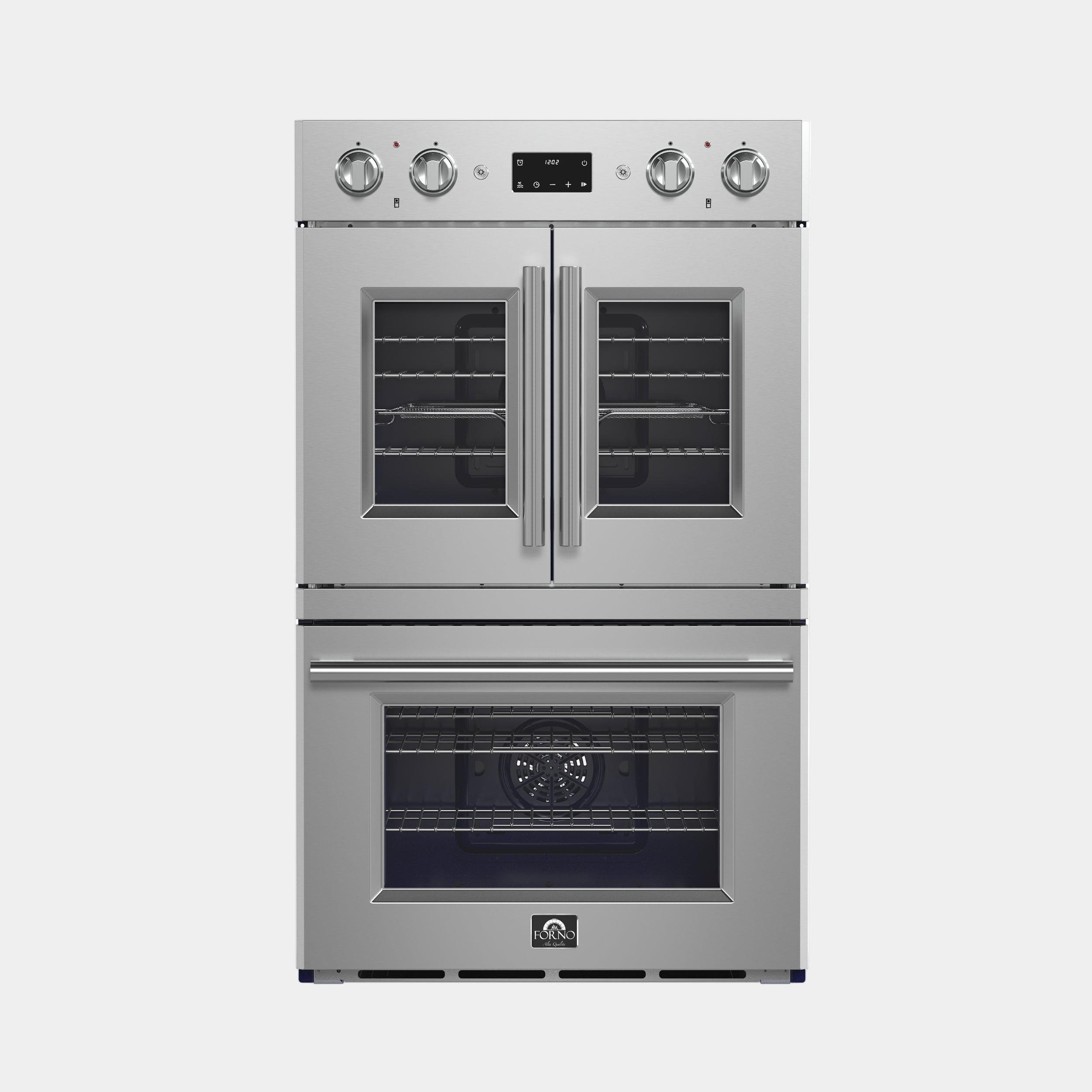 Forno Gallico 30-Inch Electric French Door Double Oven, Stainless Steel, Convection Cooking, Touch Control Panel, Self-Cleaning Function