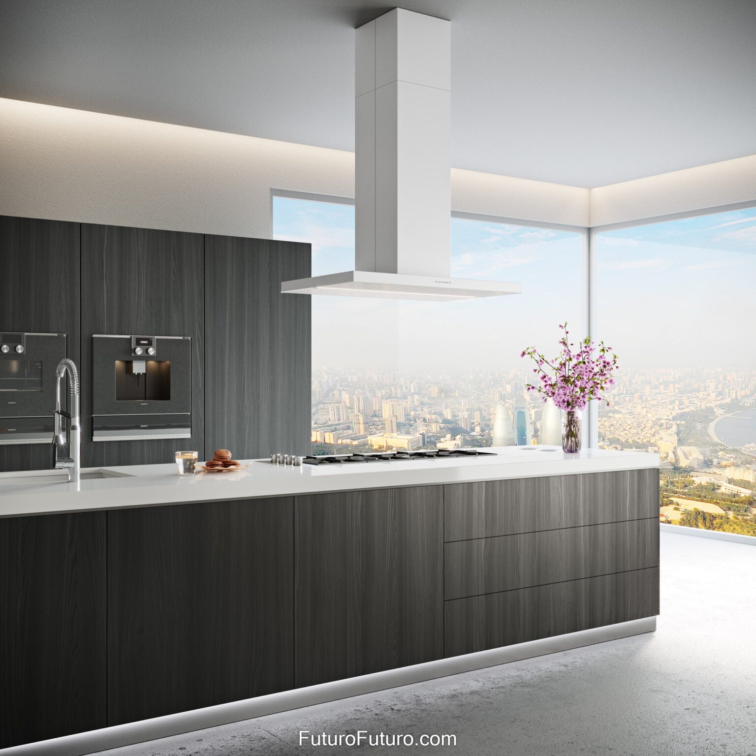 Futuro Viale 36 in. 940 CFM White Island Mount Range Hood | IS36VIALE-WHT