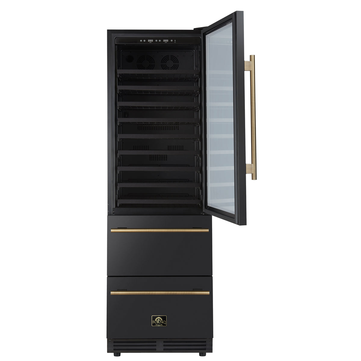 Azienda 24 Inch Dual Zone Wine Cooler, 15.8 Cu.Ft, 108 Bottles & 100 Cans, 2 Drawers, Charcoal Filters, Black