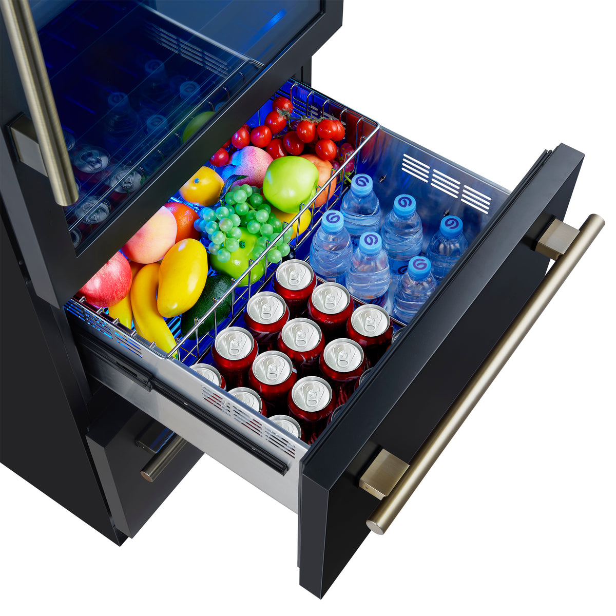 Azienda 24 Inch Dual Zone Wine Cooler, 15.8 Cu.Ft, 108 Bottles & 100 Cans, 2 Drawers, Charcoal Filters, Black