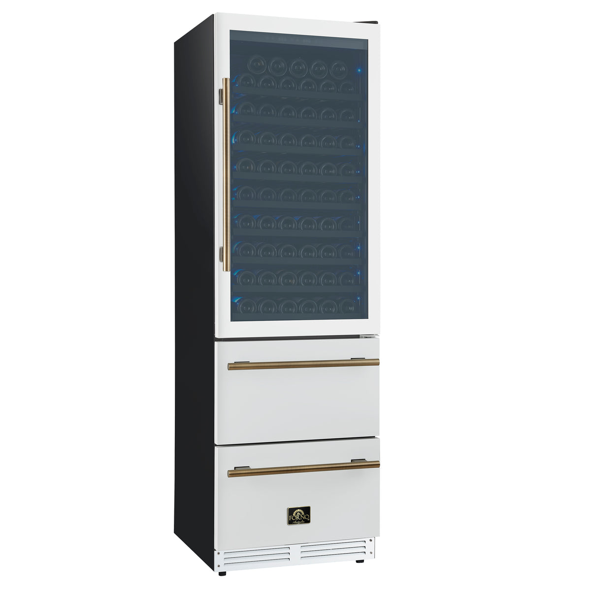 Azienda 24 Inch Dual Zone Wine Cooler, 15.8 Cu.Ft, 108 Bottles & 100 Cans, 2 Drawers, Charcoal Filters, White
