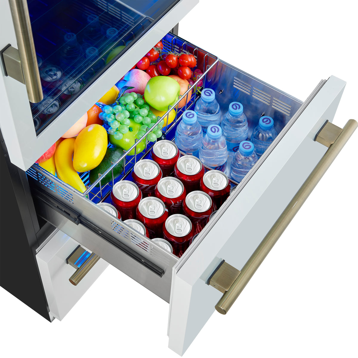 Azienda 24 Inch Dual Zone Wine Cooler, 15.8 Cu.Ft, 108 Bottles & 100 Cans, 2 Drawers, Charcoal Filters, White