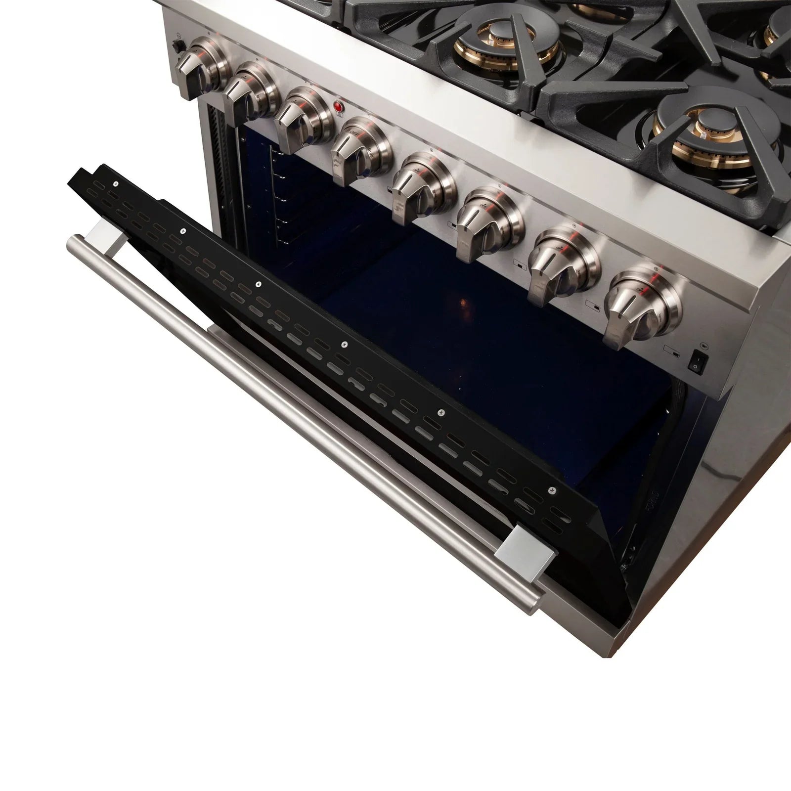 Forno Capriasca 36 in. 6-burner Black Dual Fuel Range with Brass Burners 5.36 cu. ft. | FFSGS6187-36BLK