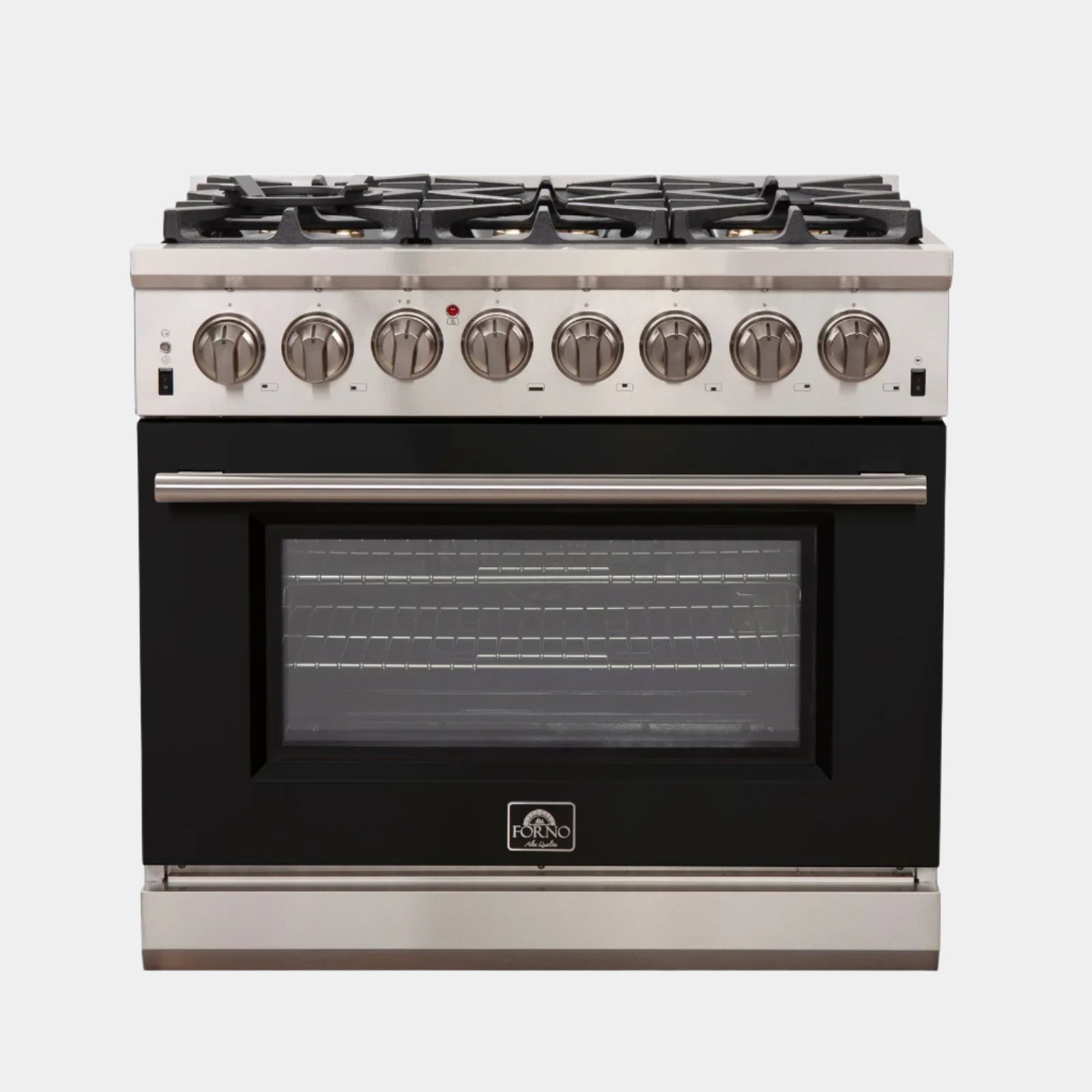 Forno Capriasca 36 in. 6-burner Black Dual Fuel Range with Brass Burners 5.36 cu. ft. | FFSGS6187-36BLK